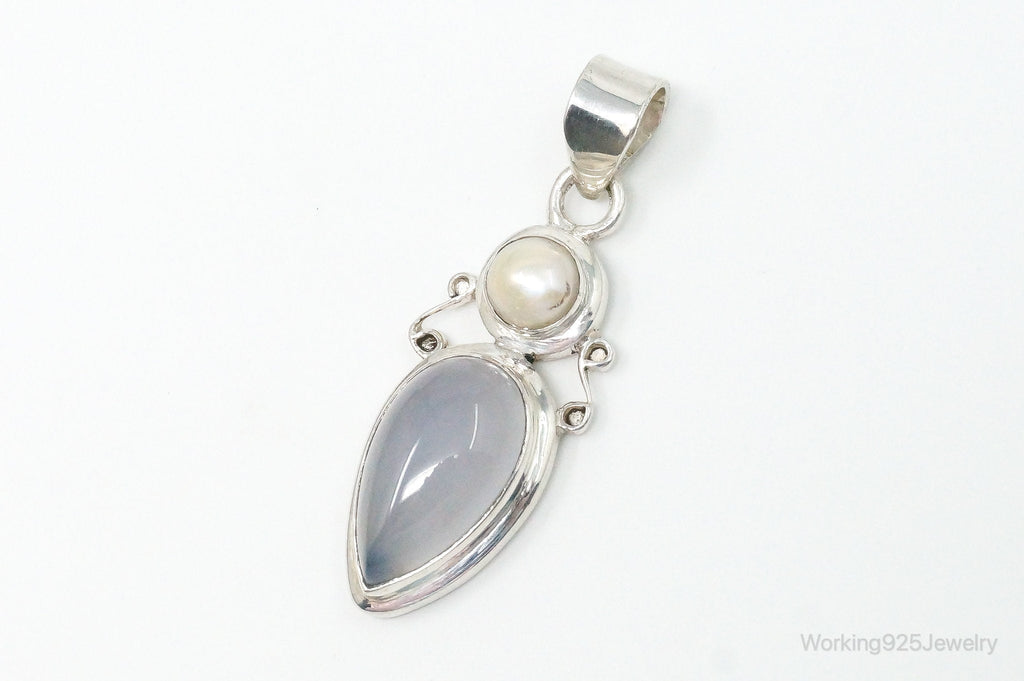 Large Designer Supreme Jewelers Blue Chalcedony Pearl Sterling Necklace Pendant | Jewelry > Necklaces > Pendants | Wiccan Center