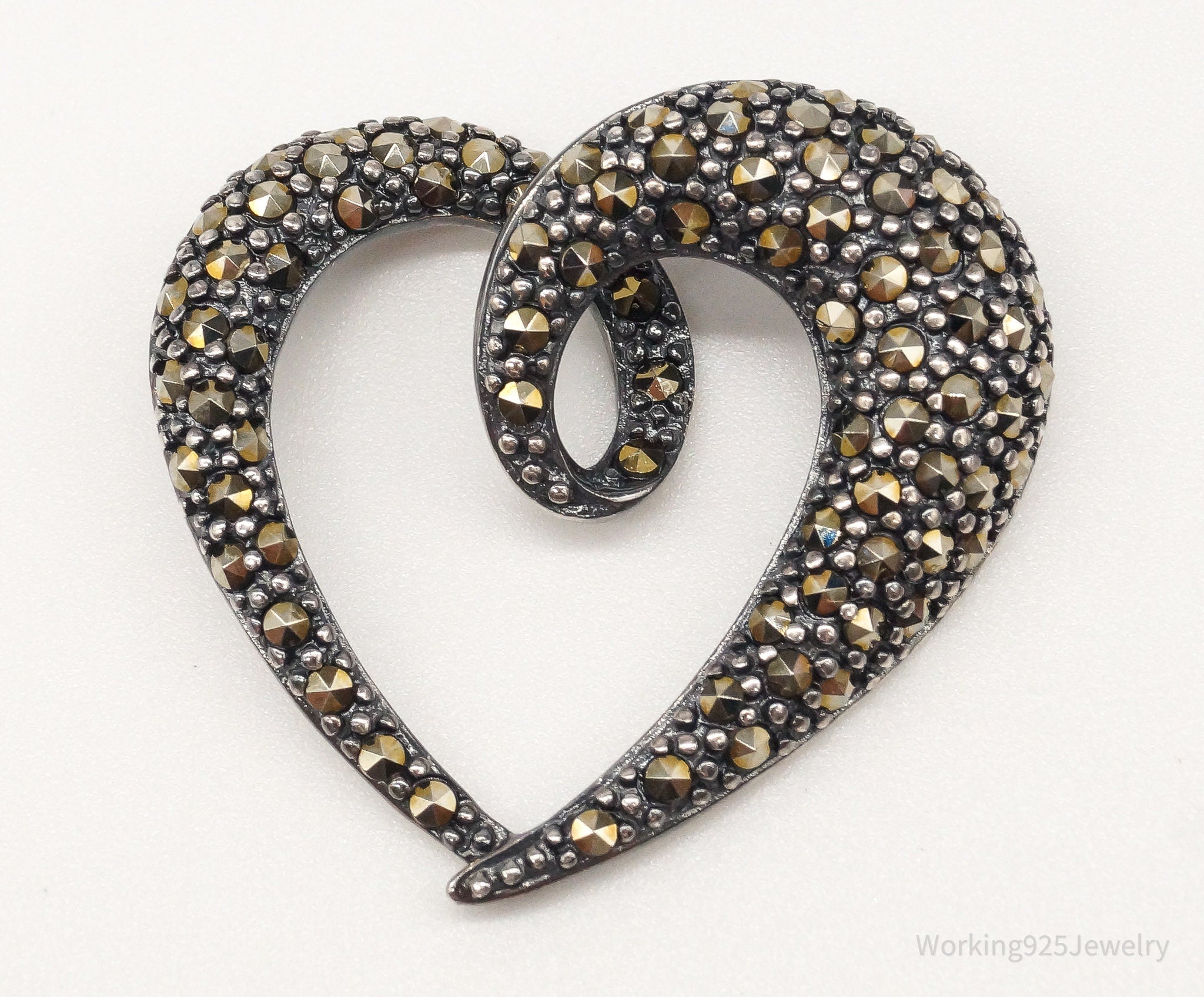 Vintage Large Marcasite Heart Sterling Silver Pendant | Jewelry > Necklaces > Pendants | Wiccan Center