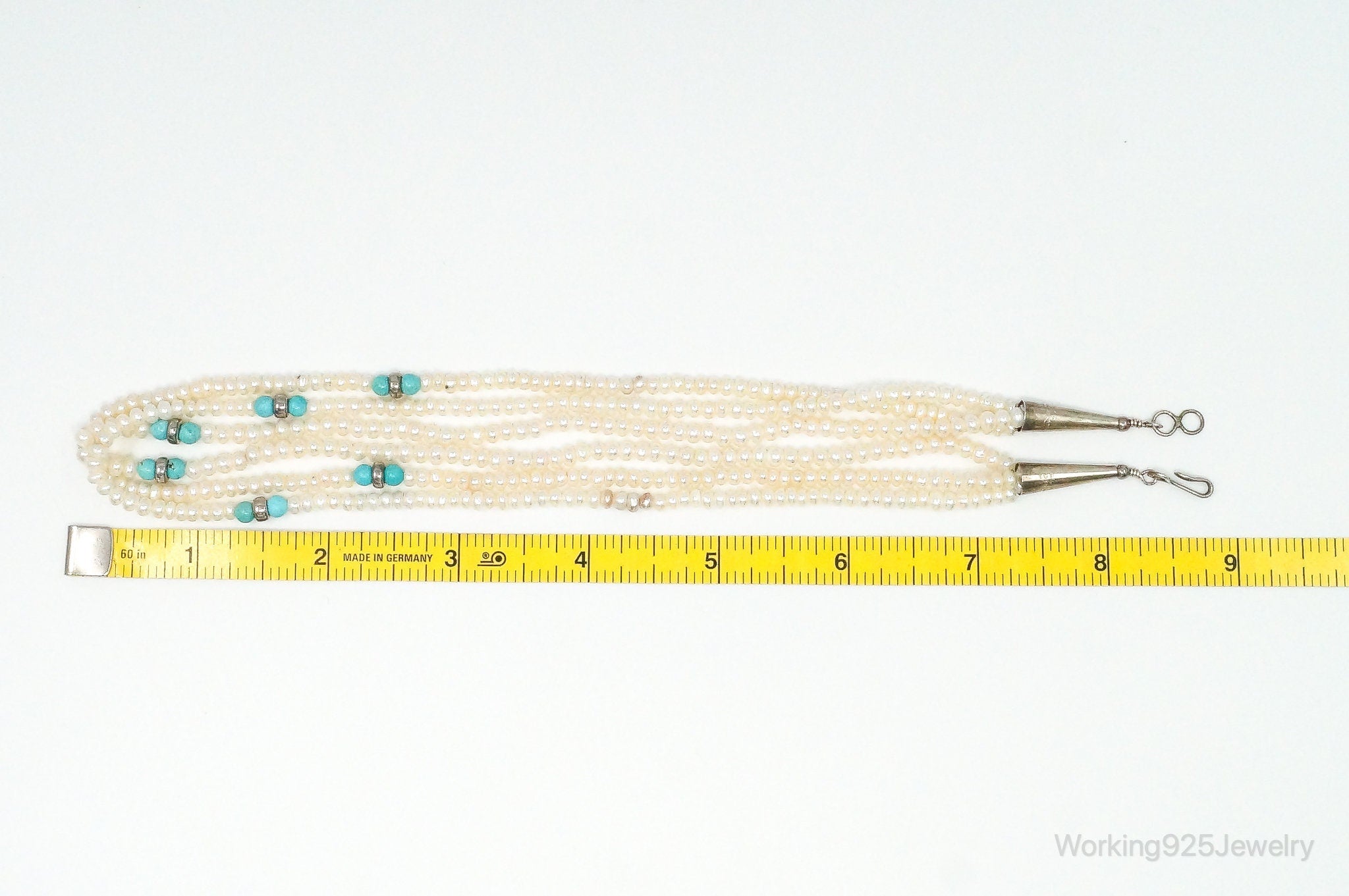 Vintage Native American Turquoise & Pearl Sterling Silver Bead Necklace | Jewelry > Necklaces > Pendants | Wiccan Center