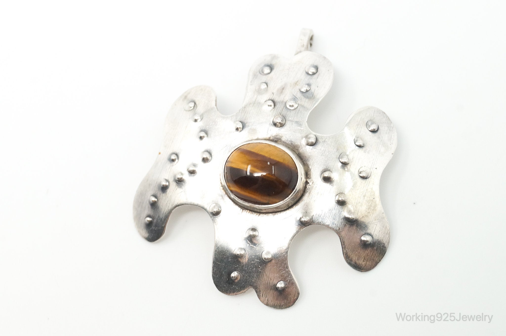 Large Vintage Tigers Eye Modernist Style Sterling Silver Pendant | Jewelry > Necklaces > Pendants | Wiccan Center