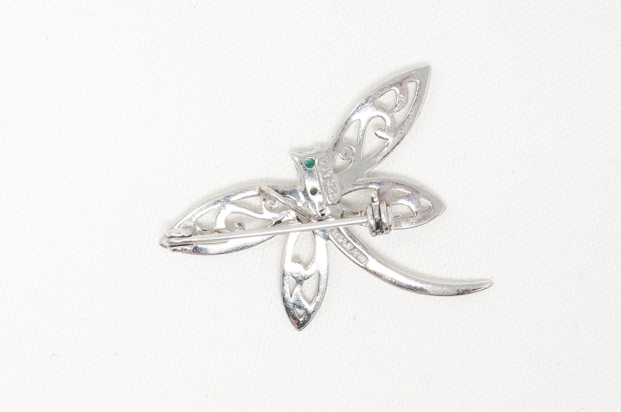Vintage Emerald Dragonfly Sterling Silver Necklace Pendant | Jewelry > Necklaces > Pendants | Wiccan Center