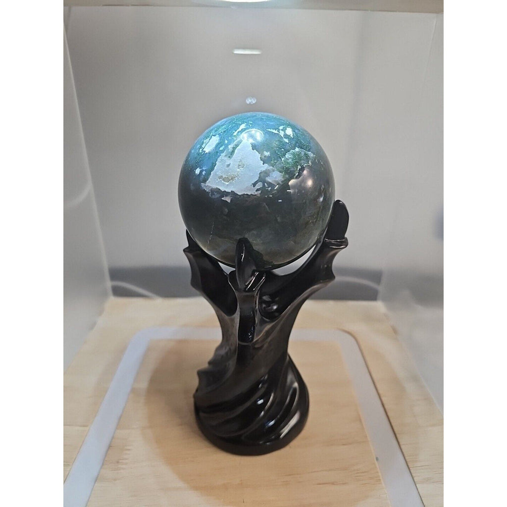 Water Grass Agate Sphere with Stand — 871g, Natural Polished Crystal Ball | CrystalCloud Company