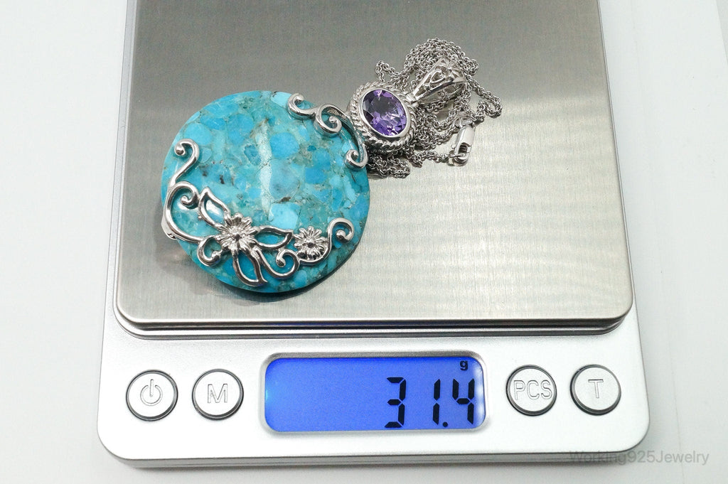 Designer Large Blue Mojave Turquoise Amethyst Sterling Silver Necklace | Jewelry > Necklaces > Pendants | Wiccan Center