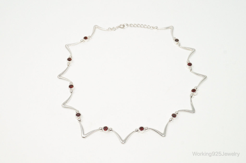 Vintage Modernist Style Garnet Sterling Silver Necklace | Jewelry > Necklaces > Pendants | Wiccan Center