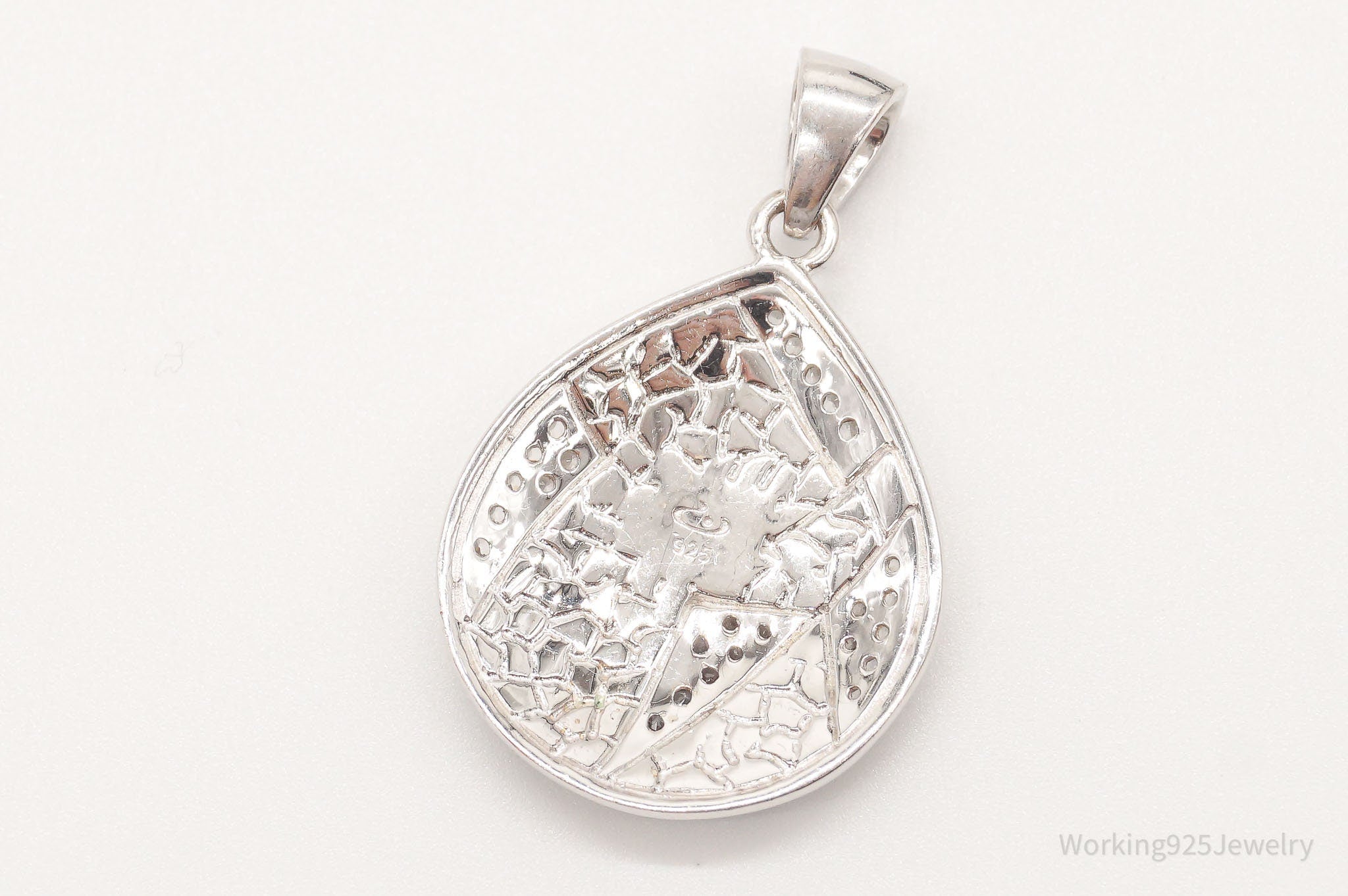 Large Vintage Mother Of Pearl Cubic Zirconia Sterling Silver Pendant | Jewelry > Necklaces > Pendants | Wiccan Center