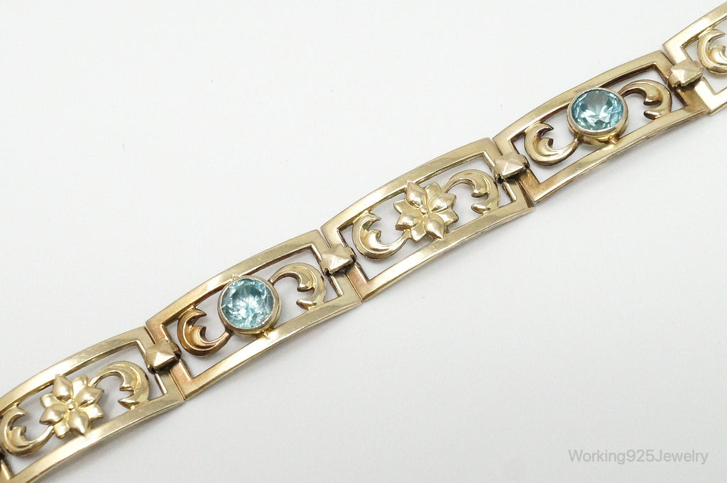 Vintage Designer Symmetalic 14K Gold Blue Topaz Art Deco SterlingSilver Bracelet | Jewelry > Bracelets | Wiccan Center
