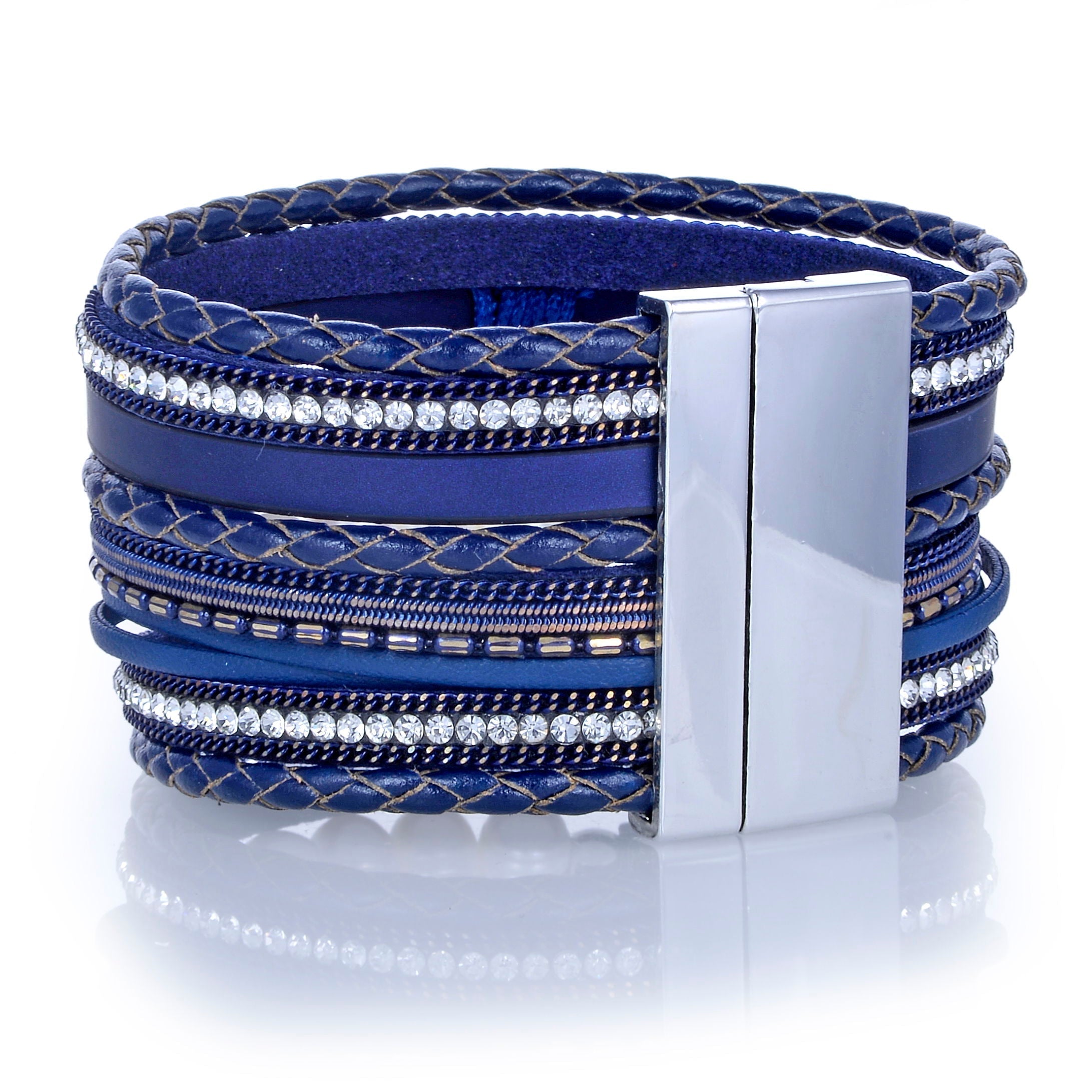 Navy Tree of Life Multi Wrap Bracelet - Sacred Geometry with Magnetic Clasp | Gemstone Jewelry > Bracelets | Wiccan Center