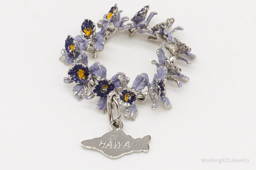 Vintage "Hawaii" State Purple Flowers Enamel Sterling Silver Ring - Size 5 | Jewelry > Rings | Wiccan Center