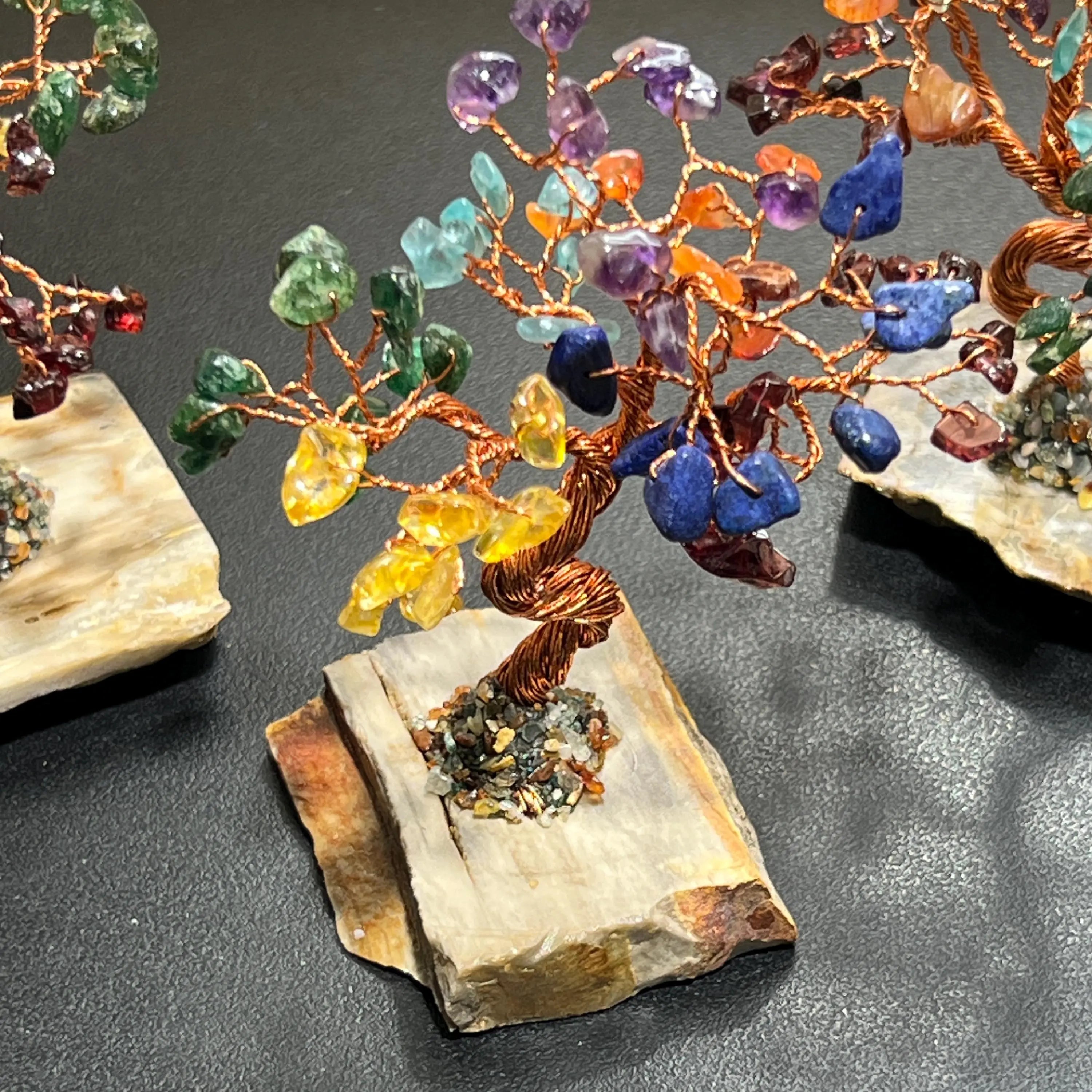 Gemstone Crystal Bonsai Tree (7-Stones)(Petrified Wood Base Carving) Wholesale | Home & Living > Home Decor > Home Accents > Rocks & Geodes | Wiccan Center