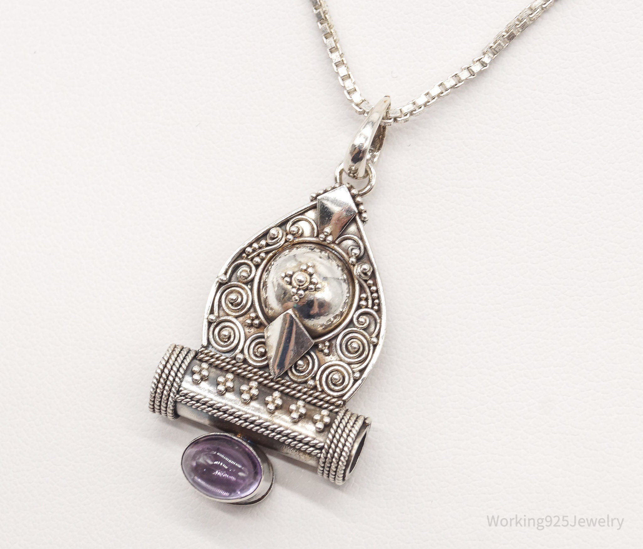 Vintage Amethyst Bali Style Filigree Sterling Silver Necklace | Jewelry > Necklaces > Pendants | Wiccan Center