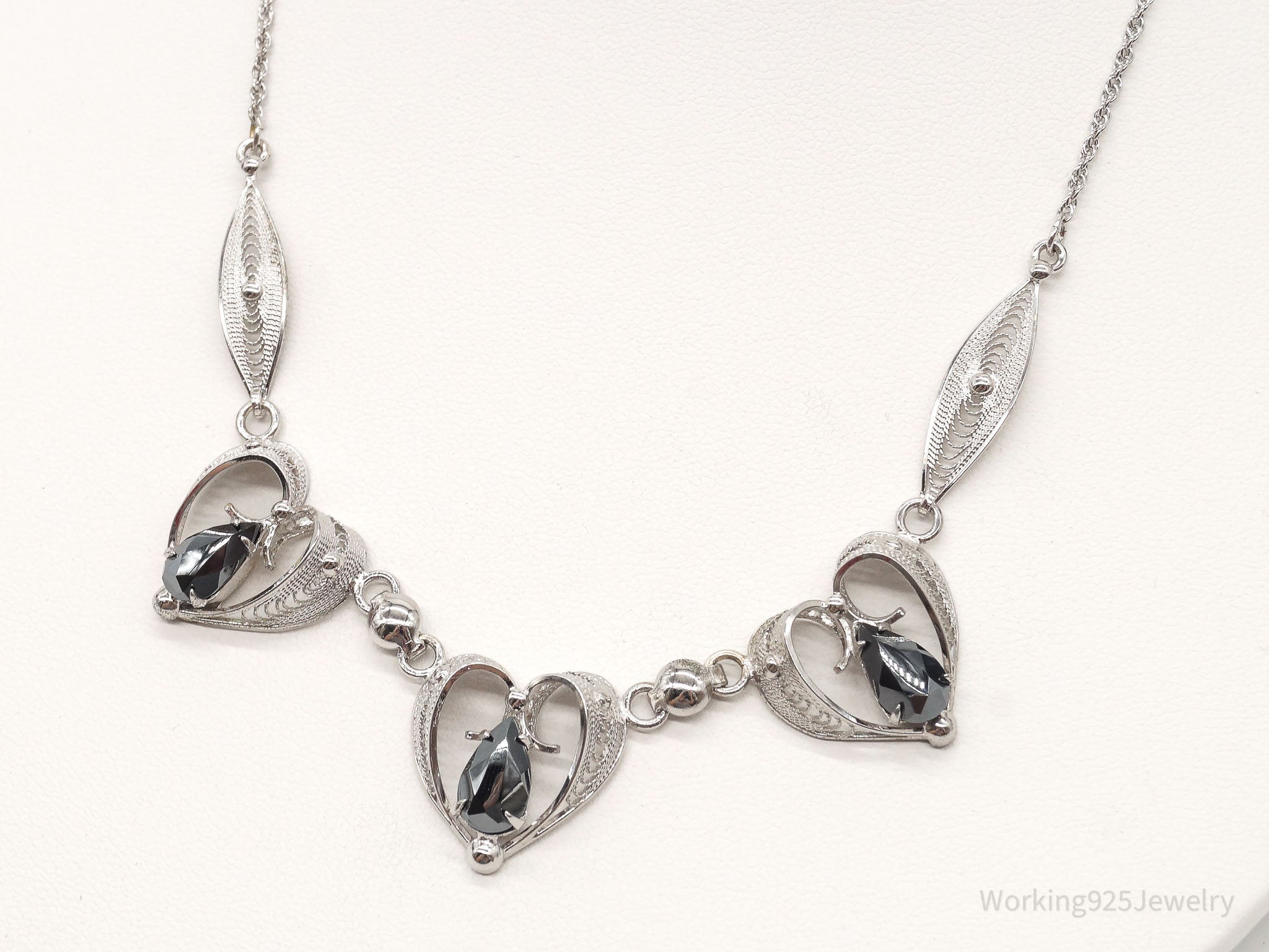 Vintage Designer Sorrento Hematite Filigree Hearts Sterling Silver Necklace | Jewelry > Necklaces > Pendants | Wiccan Center