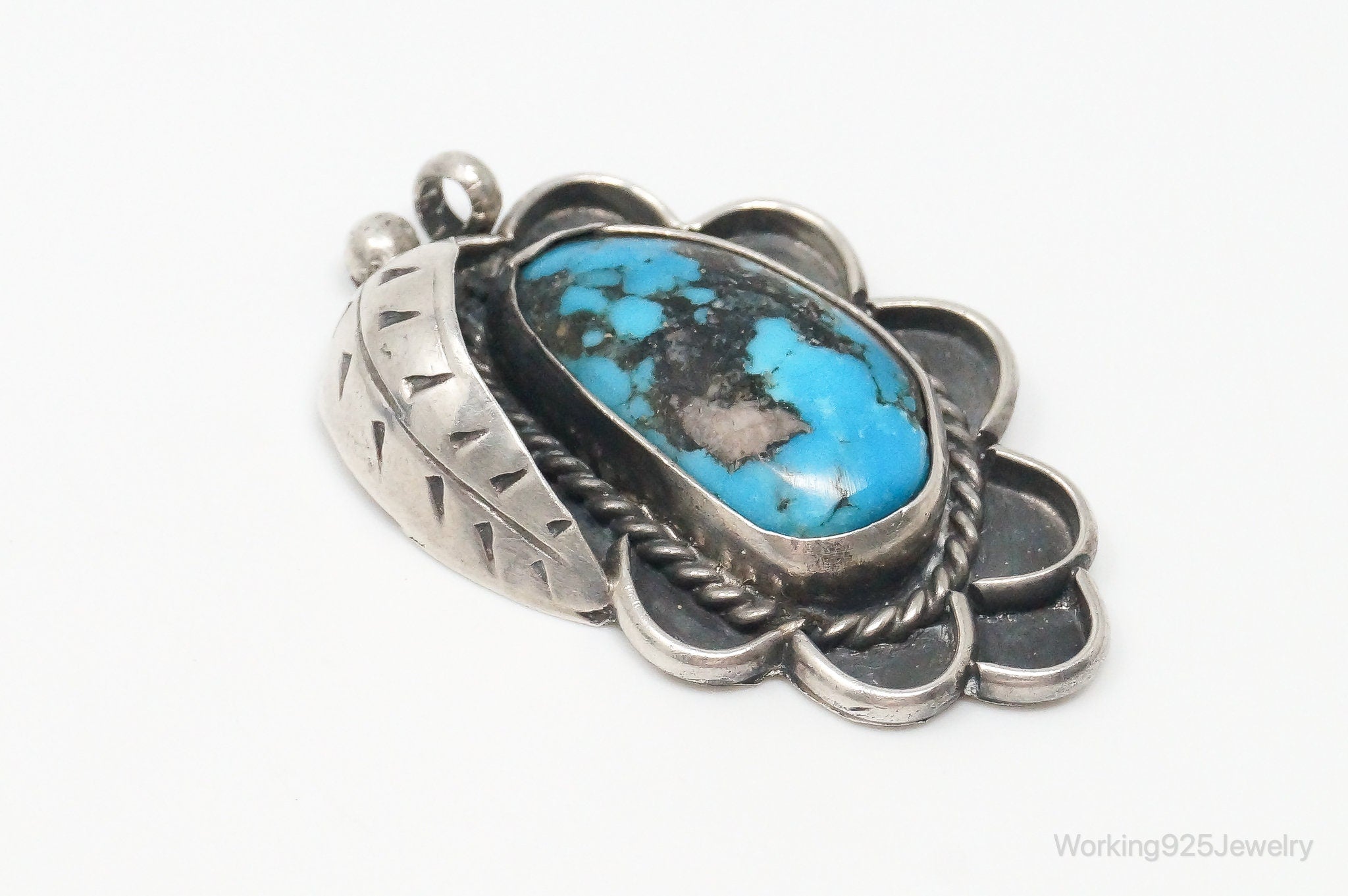 Large Vintage Native American Unsigned Turquoise Sterling Silver Pendant | Jewelry > Necklaces > Pendants | Wiccan Center