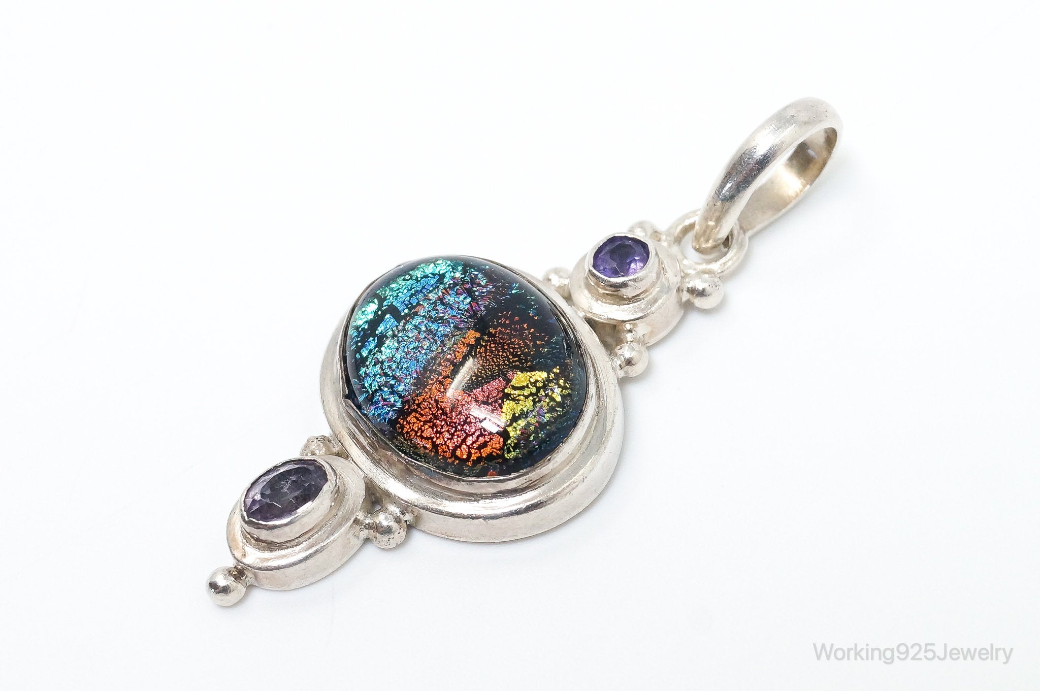 Vintage Large Dichroic Glass Amethyst Sterling Silver Necklace Pendant | Jewelry > Necklaces > Pendants | Wiccan Center