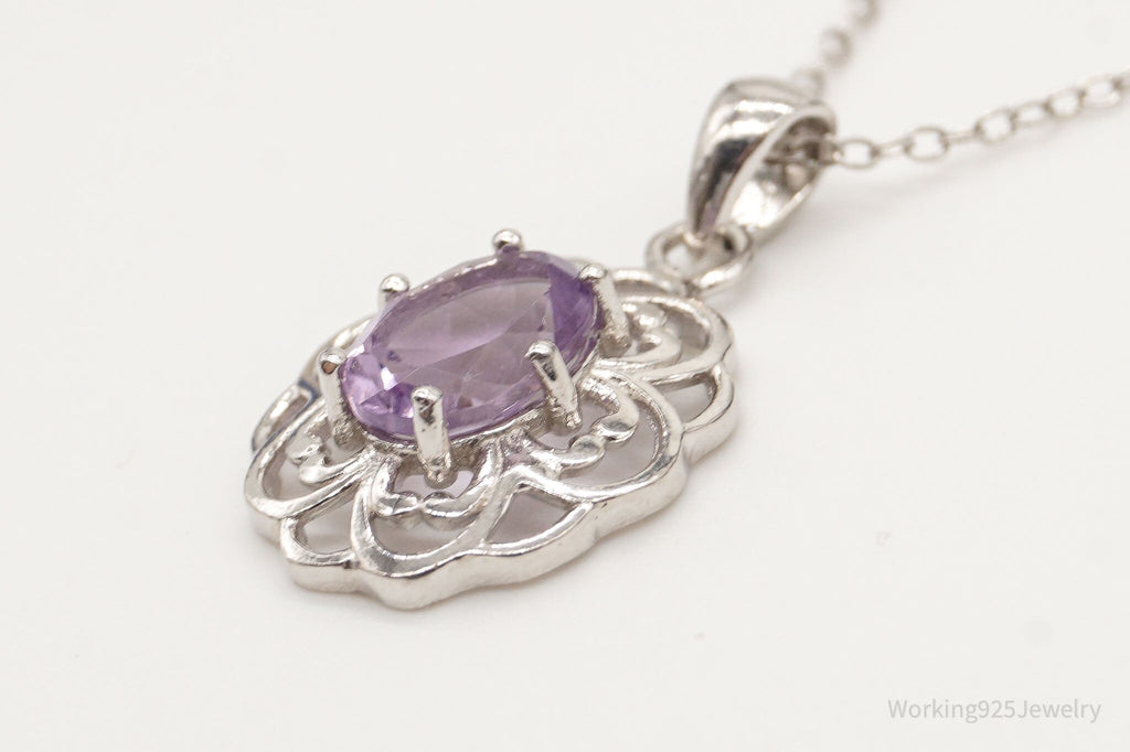 Vintage FAS Amethyst Flower Sterling Silver Chain Necklace | Jewelry > Necklaces > Pendants | Wiccan Center