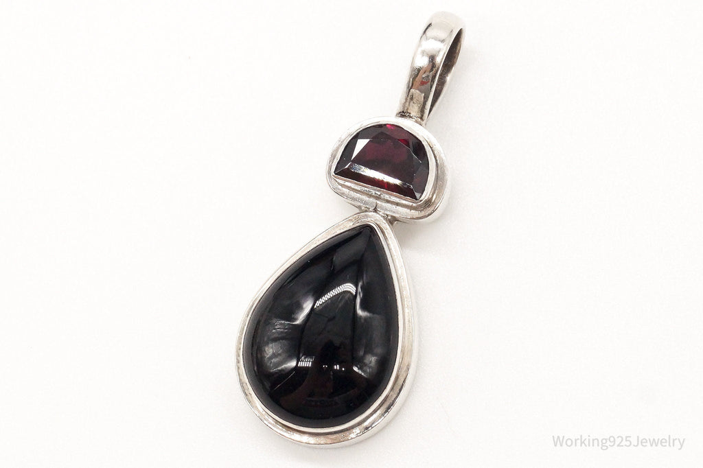 Large Vintage Black Onyx Garnet Sterling Silver Pendant | Jewelry > Necklaces > Pendants | Wiccan Center