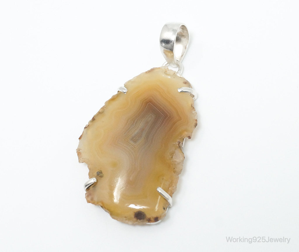 Large Vintage Brown Crazy Lace Agate Sterling Silver Necklace Pendant | Jewelry > Necklaces > Pendants | Wiccan Center