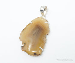 Large Vintage Brown Crazy Lace Agate Sterling Silver Necklace Pendant | Jewelry > Necklaces > Pendants | Wiccan Center