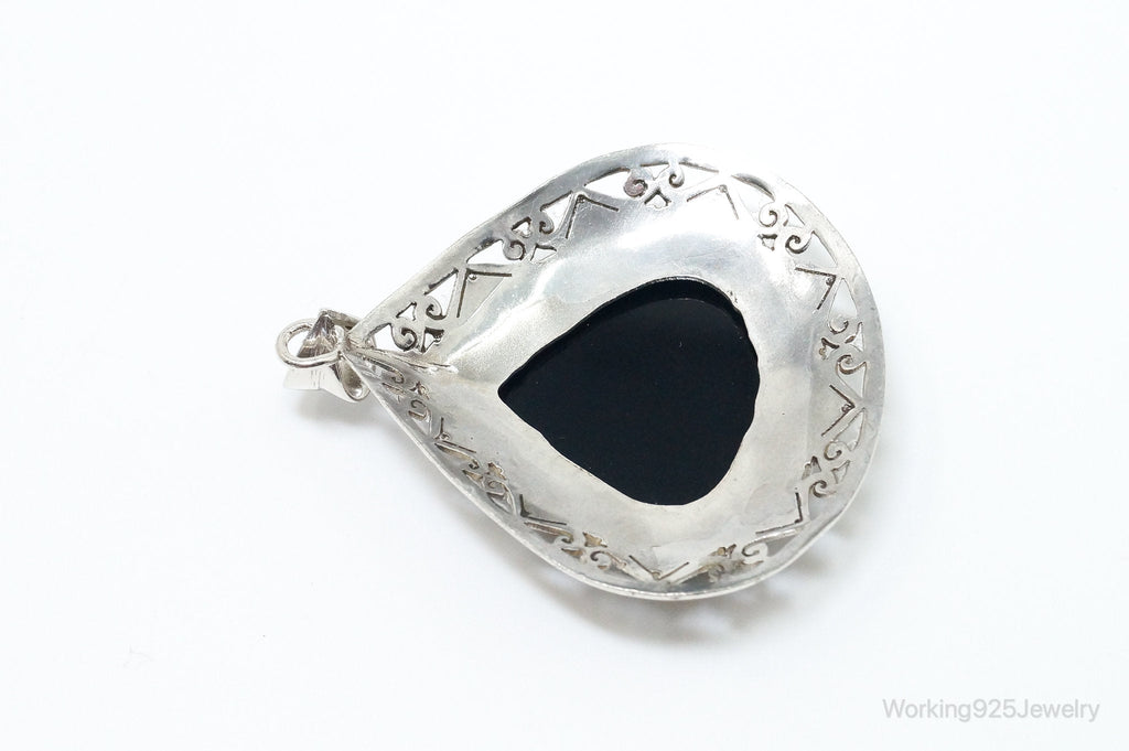 Large Vintage Black Onyx Bali Style Sterling Silver Necklace Pendant | Jewelry > Necklaces > Pendants | Wiccan Center
