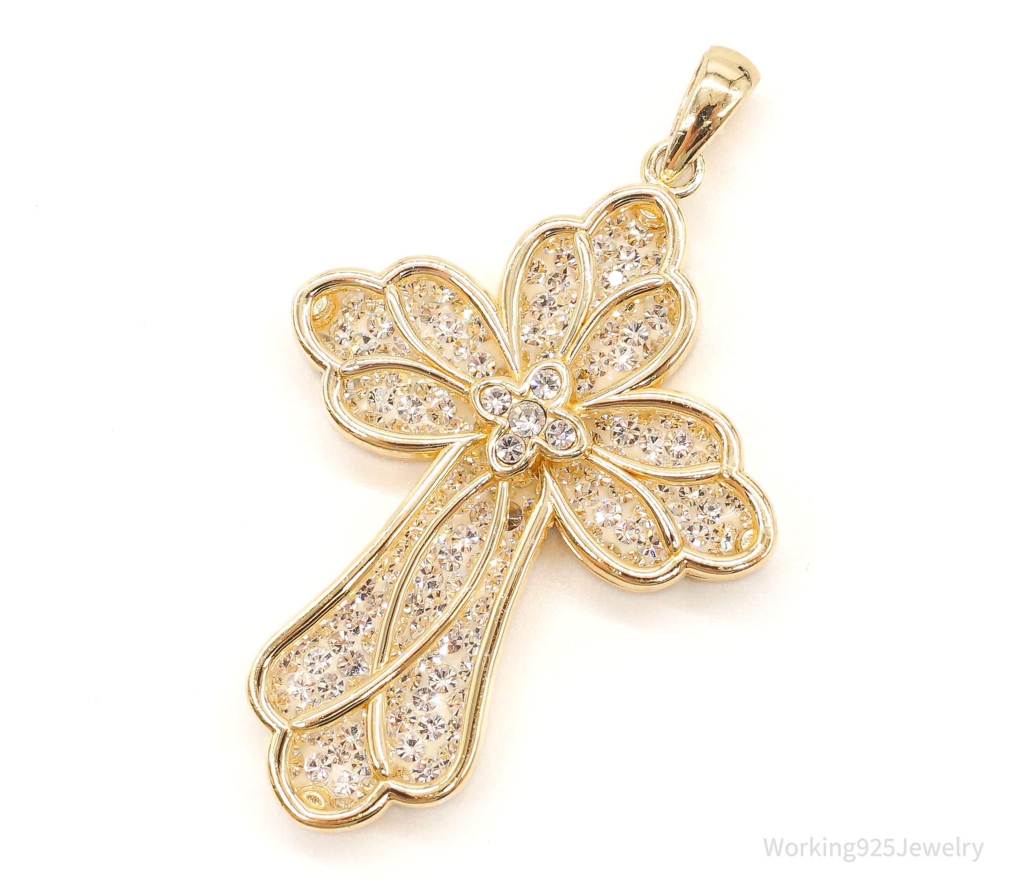 Large Designer JCM Swarovski Crystal Gold Vermeil Cross Sterling Silver Pendant | Jewelry > Necklaces > Pendants | Wiccan Center