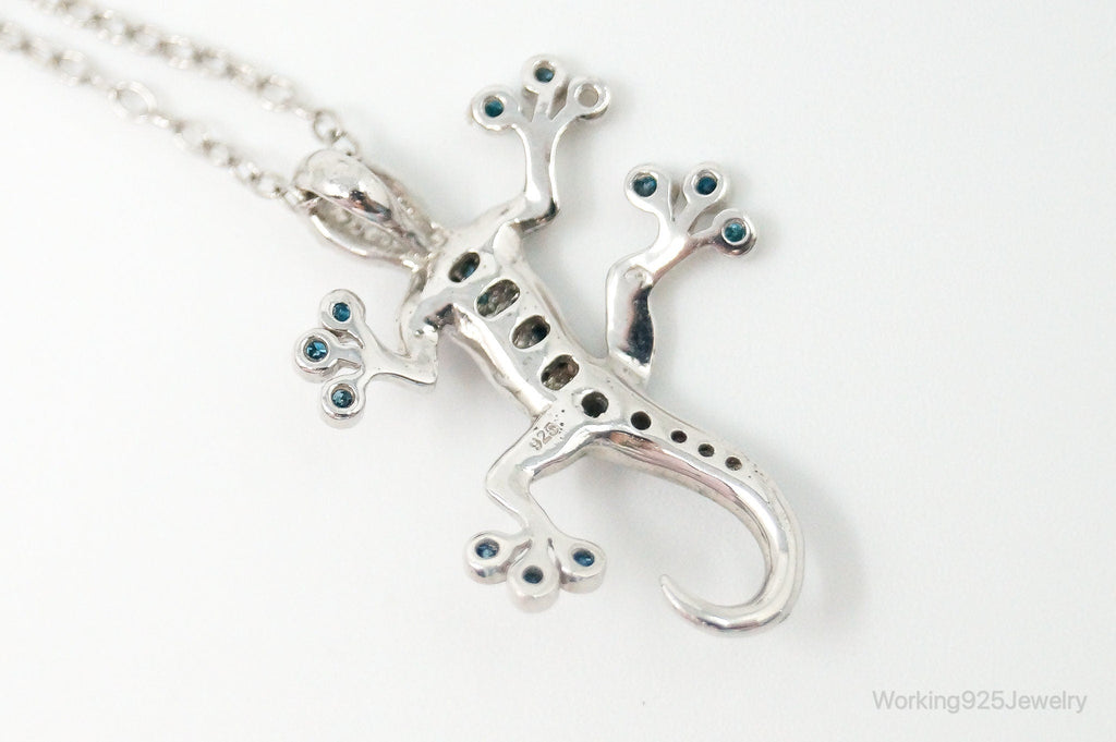 Blue Diamonds Gecko Sterling Silver Necklace | Jewelry > Necklaces > Pendants | Wiccan Center