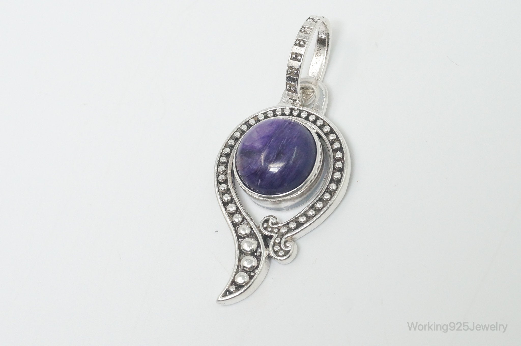 Vintage Art Deco Charoite Sterling Silver Necklace Pendant | Jewelry > Necklaces > Pendants | Wiccan Center