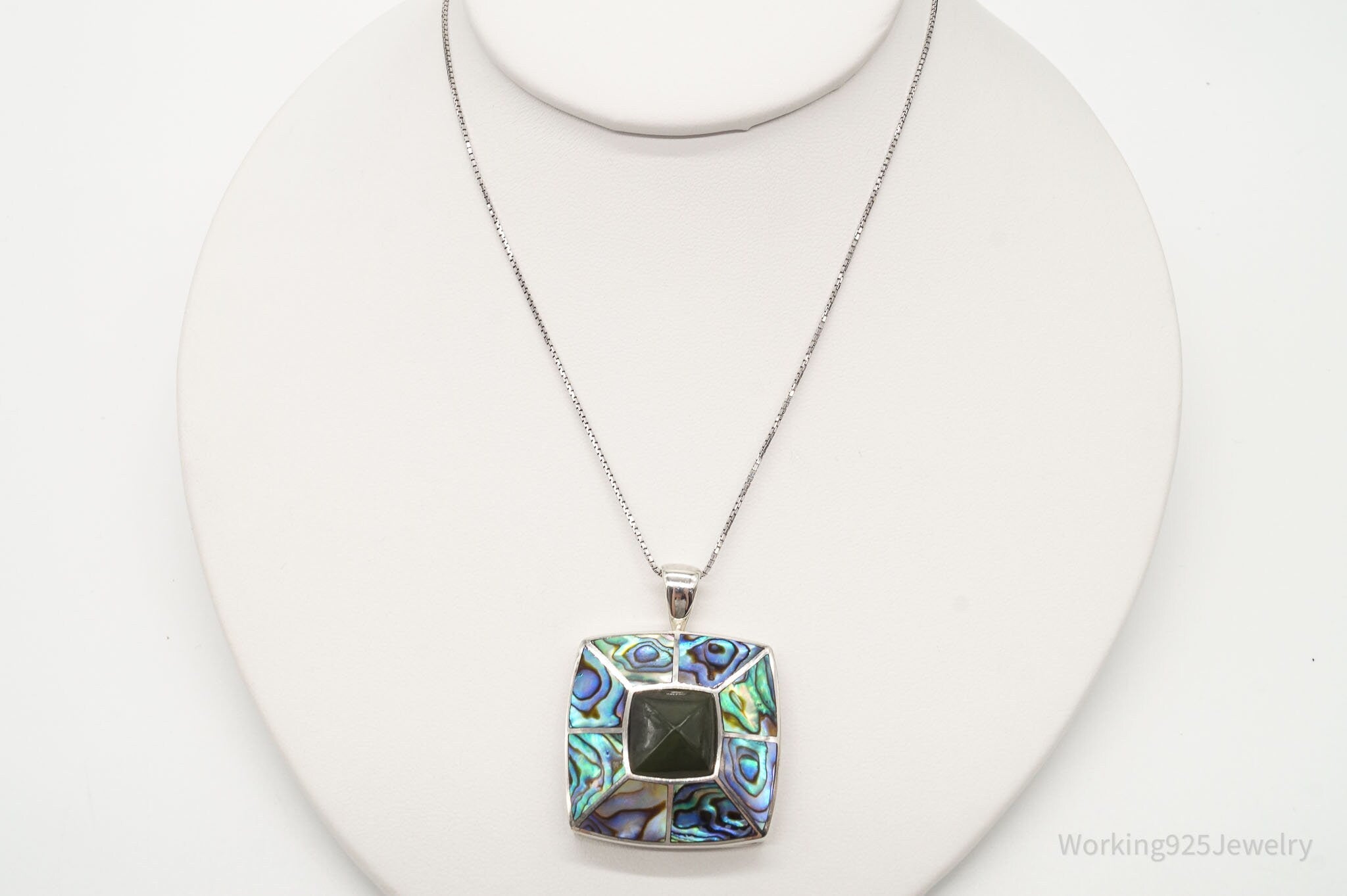 Vintage Paua Abalone Shell Green Stone Sterling Silver Necklace | Jewelry > Necklaces > Pendants | Wiccan Center