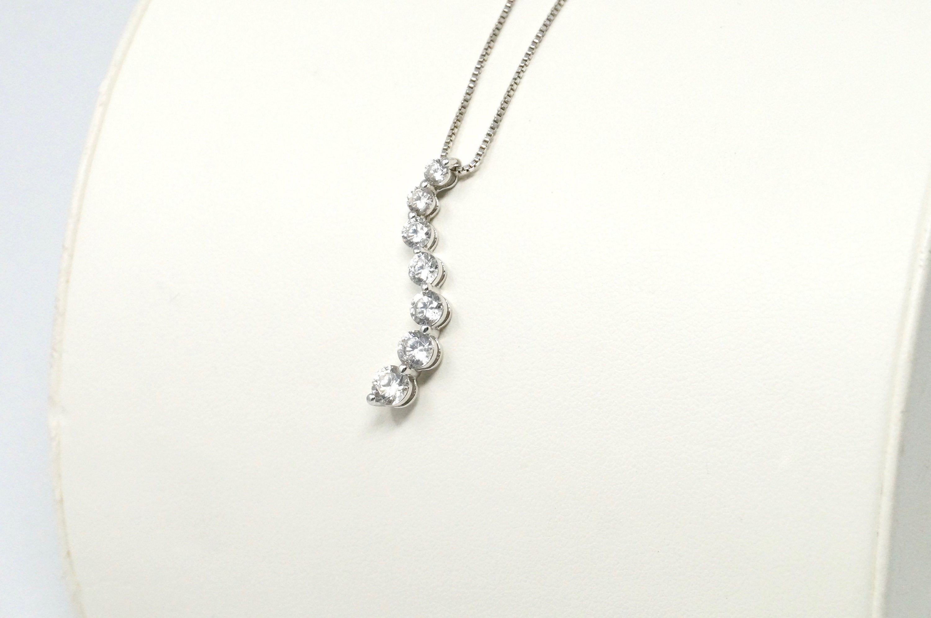 Vintage Seven Stone Simulated Diamond Swirl Sterling Silver Necklace 18" | Jewelry > Necklaces > Pendants | Wiccan Center