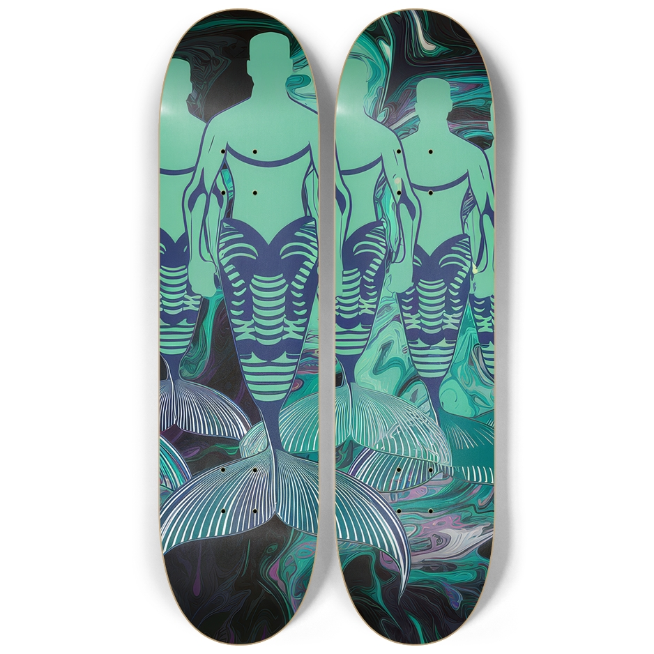 2 Skateboard Series Art - Green Mermen | Skateboard | Wiccan Center