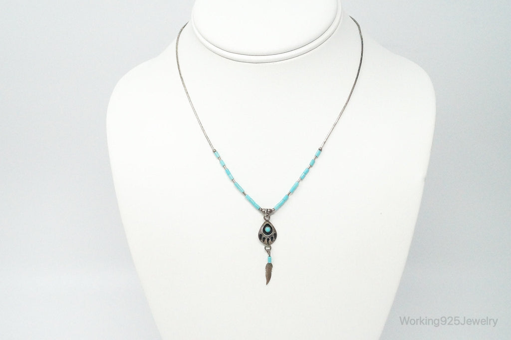 Vintage Native American Turquoise Bear Paw Sterling Silver Bead Necklace | Jewelry > Necklaces > Pendants | Wiccan Center