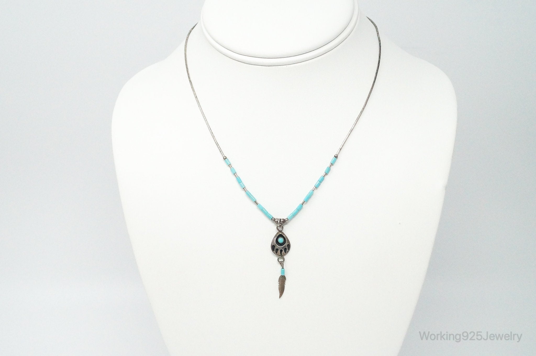 Vintage Native American Turquoise Bear Paw Sterling Silver Bead Necklace | Jewelry > Necklaces > Pendants | Wiccan Center