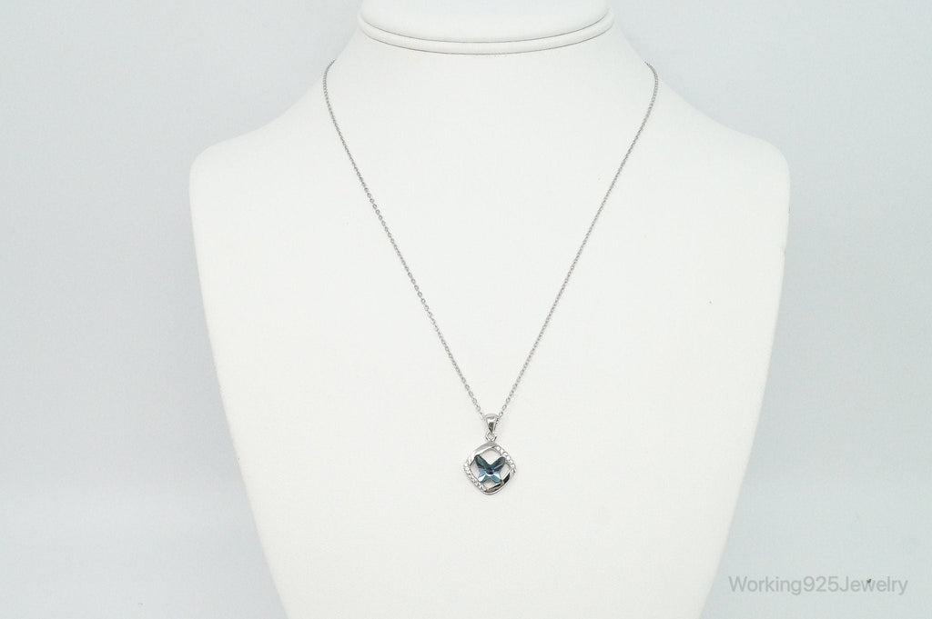 Blue Crystal Cubic Zirconia Butterfly Sterling Silver Necklace | Jewelry > Necklaces > Pendants | Wiccan Center
