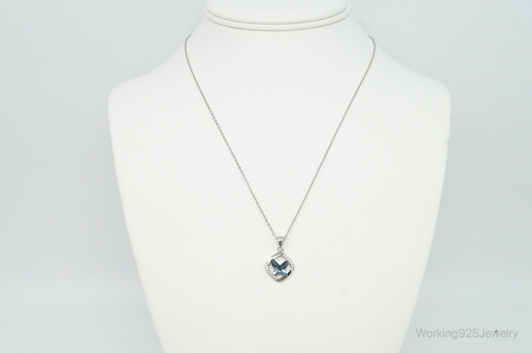 Blue Crystal Cubic Zirconia Butterfly Sterling Silver Necklace | Jewelry > Necklaces > Pendants | Wiccan Center