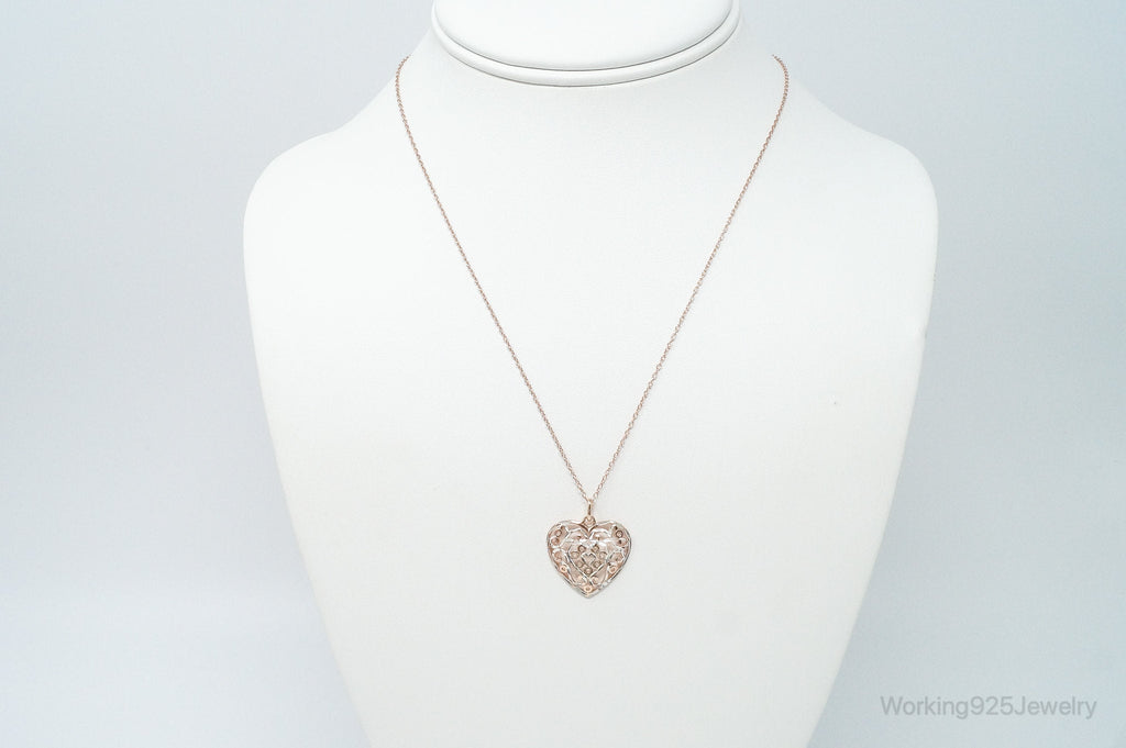 Vintage Rose Gold Vermeil Heart Sterling Silver Necklace - 18 Inch Chain | Jewelry > Necklaces > Pendants | Wiccan Center