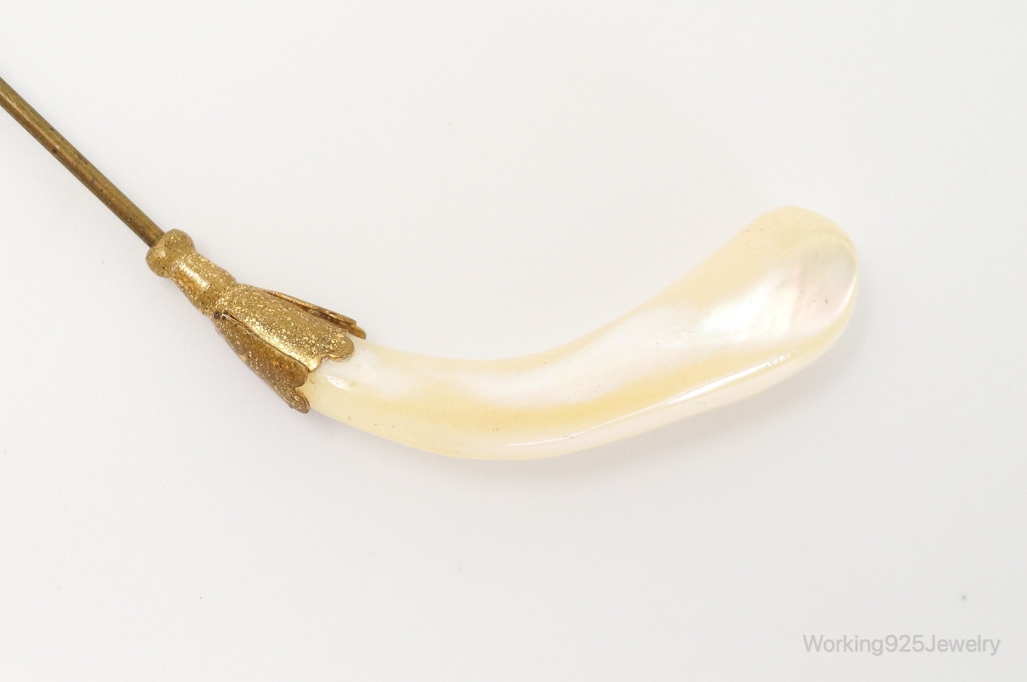 Long Antique Mother Of Pearl Brass Brooch Pin | Jewelry > Brooches, Pins & Clips | Wiccan Center