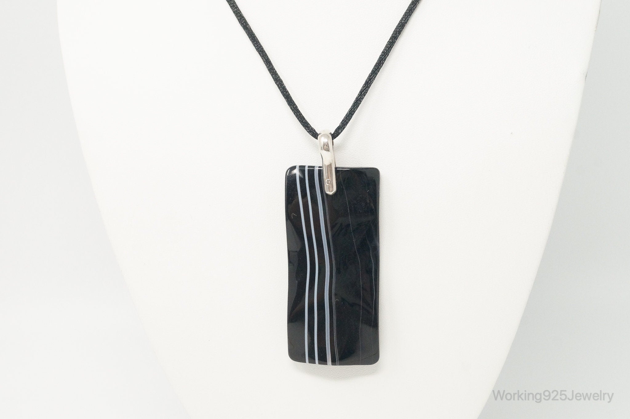 Vintage Large Rectangle Glass Sterling Silver Cord Necklace | Jewelry > Necklaces > Pendants | Wiccan Center