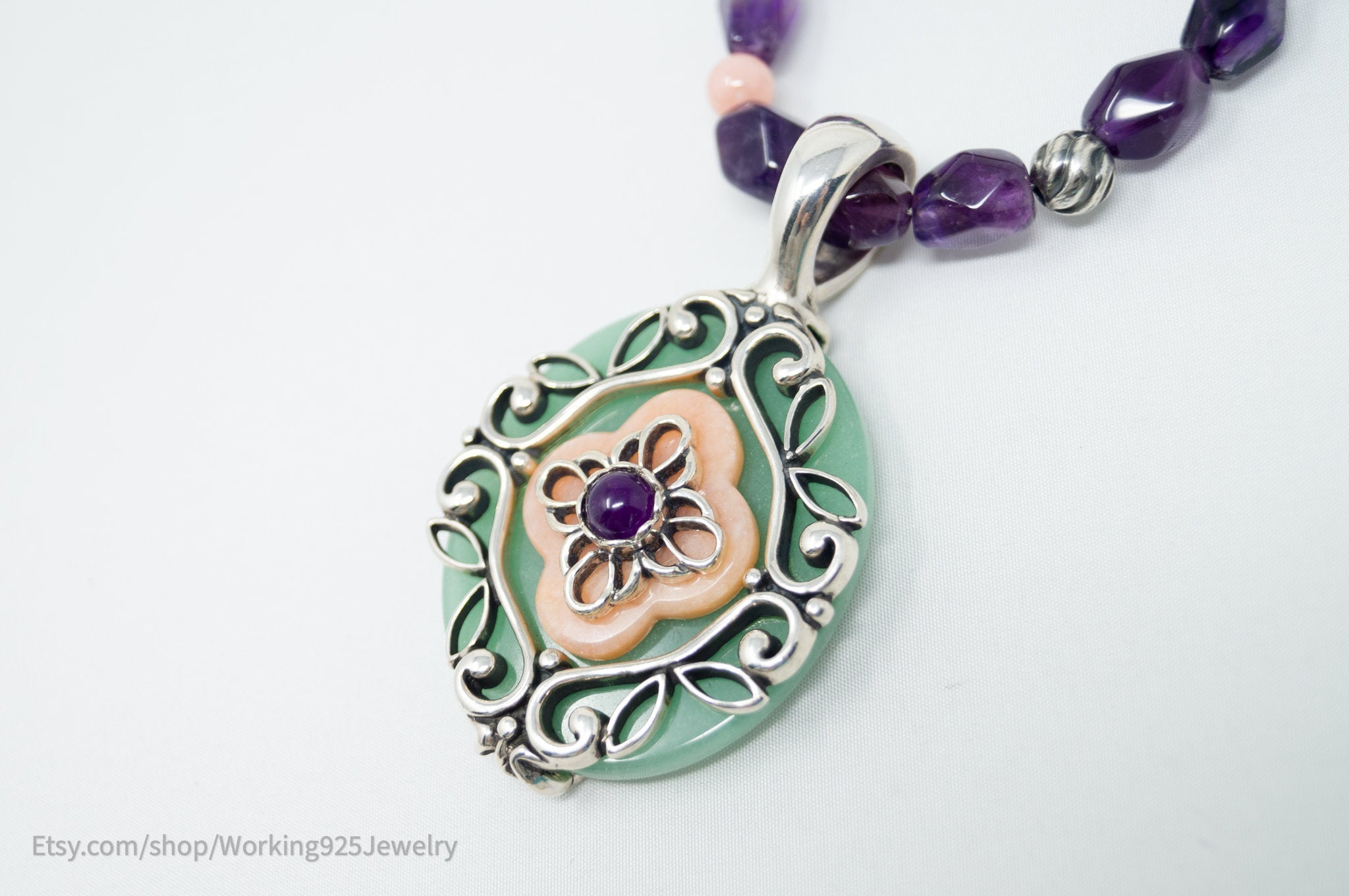 Vintage Carolyn Pollack Relios Amethyst Bead Western Sterling Silver Necklace | Jewelry > Necklaces > Pendants | Wiccan Center