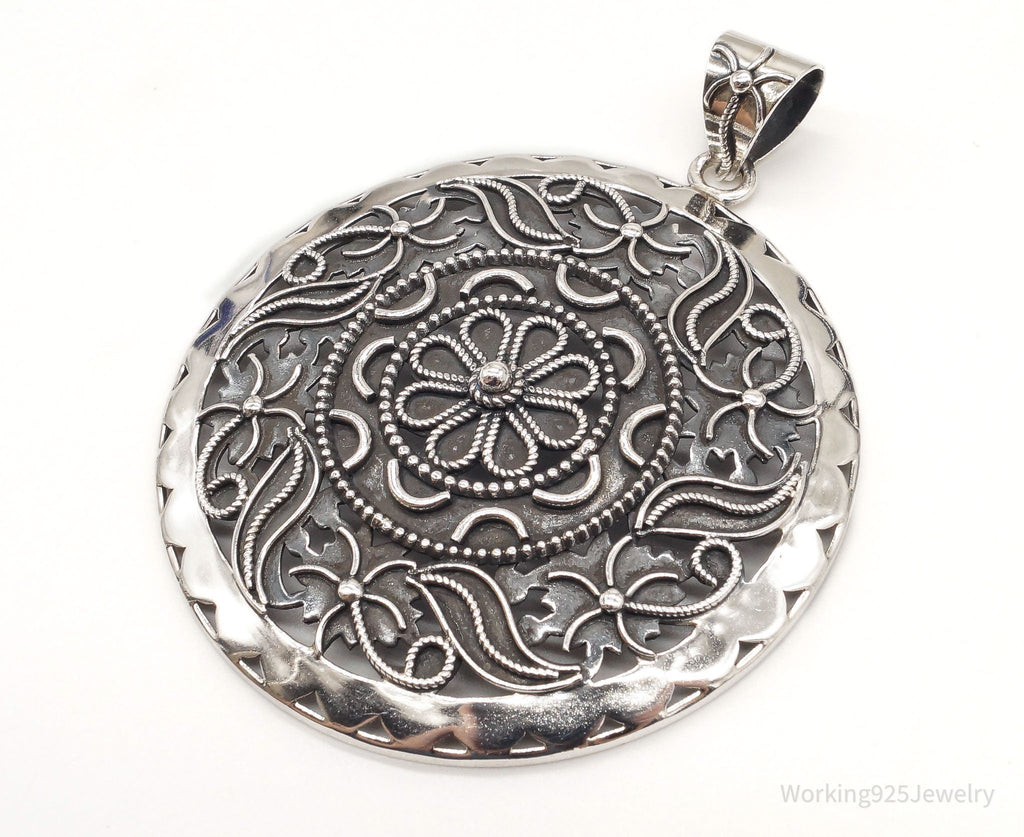 Large India Designer Doug Paulus Ornate Flower Sterling Silver Pendant | Jewelry > Necklaces > Pendants | Wiccan Center