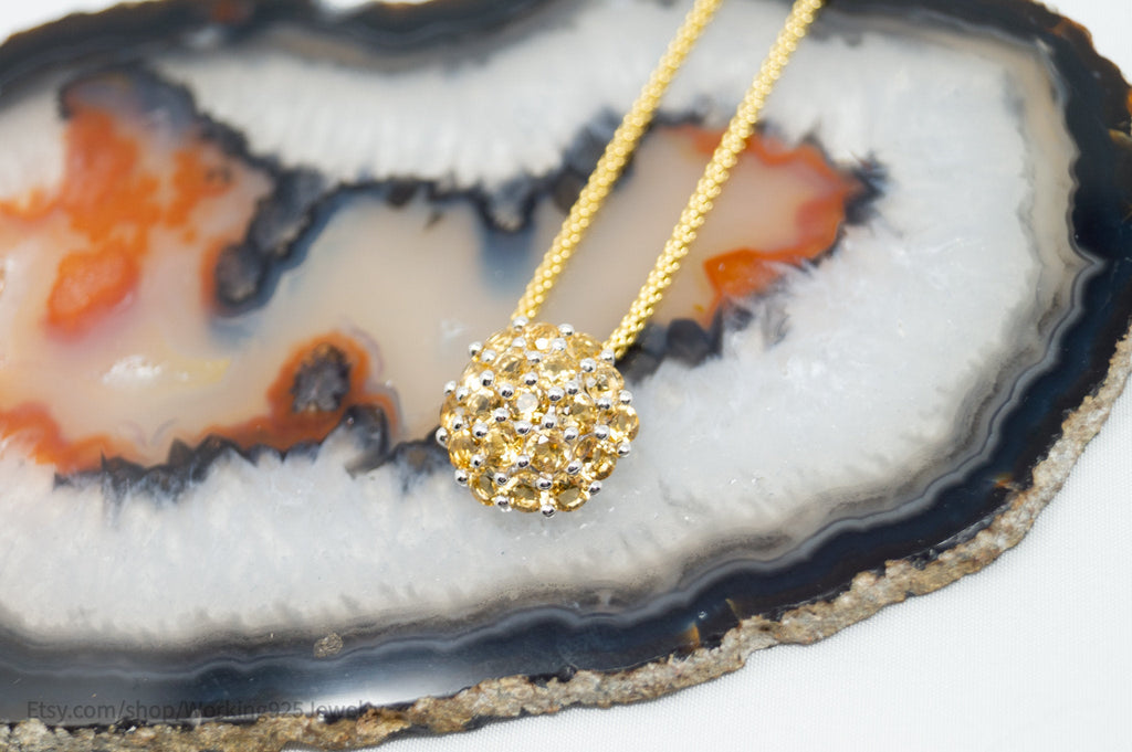 Vintage Art Deco Citrine Accented Gold Vermeil Sterling Silver Necklace | Jewelry > Necklaces > Pendants | Wiccan Center
