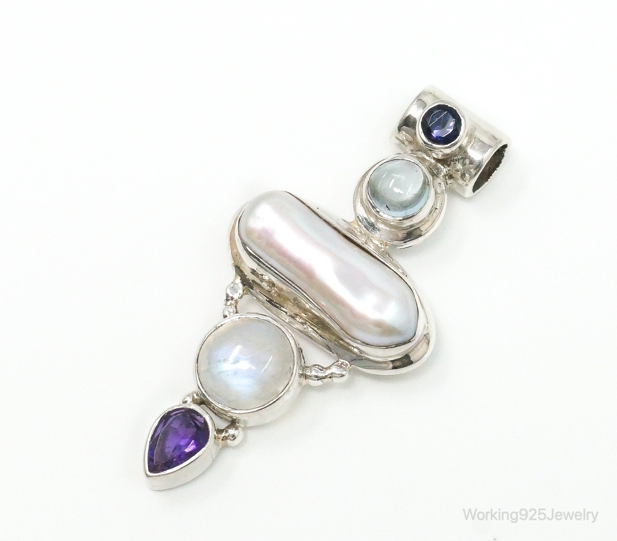 Large SJ Amethyst Blue Topaz Moonstone Iolite Sterling Silver Pendant | Jewelry > Necklaces > Pendants | Wiccan Center