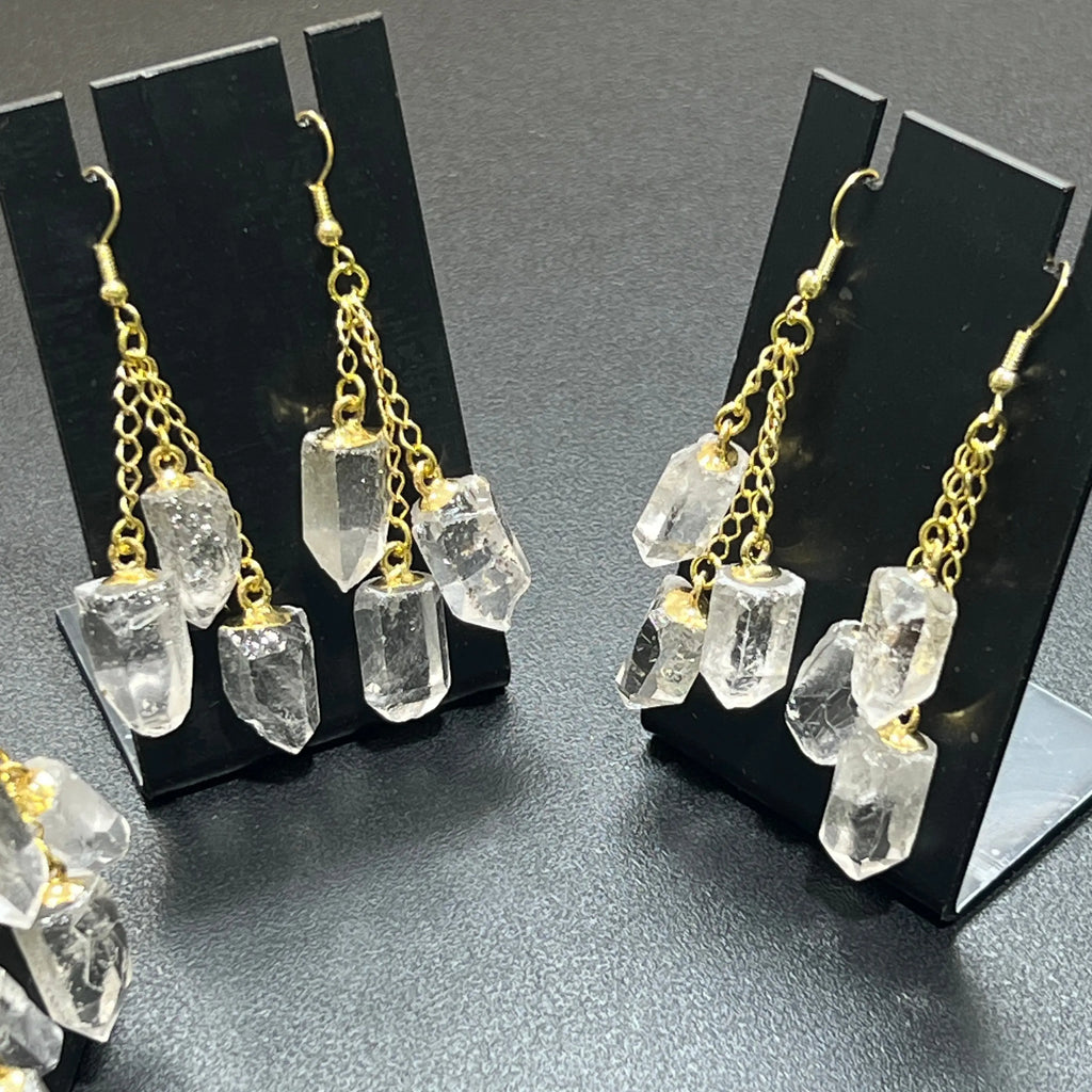 Quartz Crystal Earrings Pair (Gold Stainless Hooks) Gemstone Jewelry | Jewelry > Earrings > Dangle & Drop Earrings | Wiccan Center