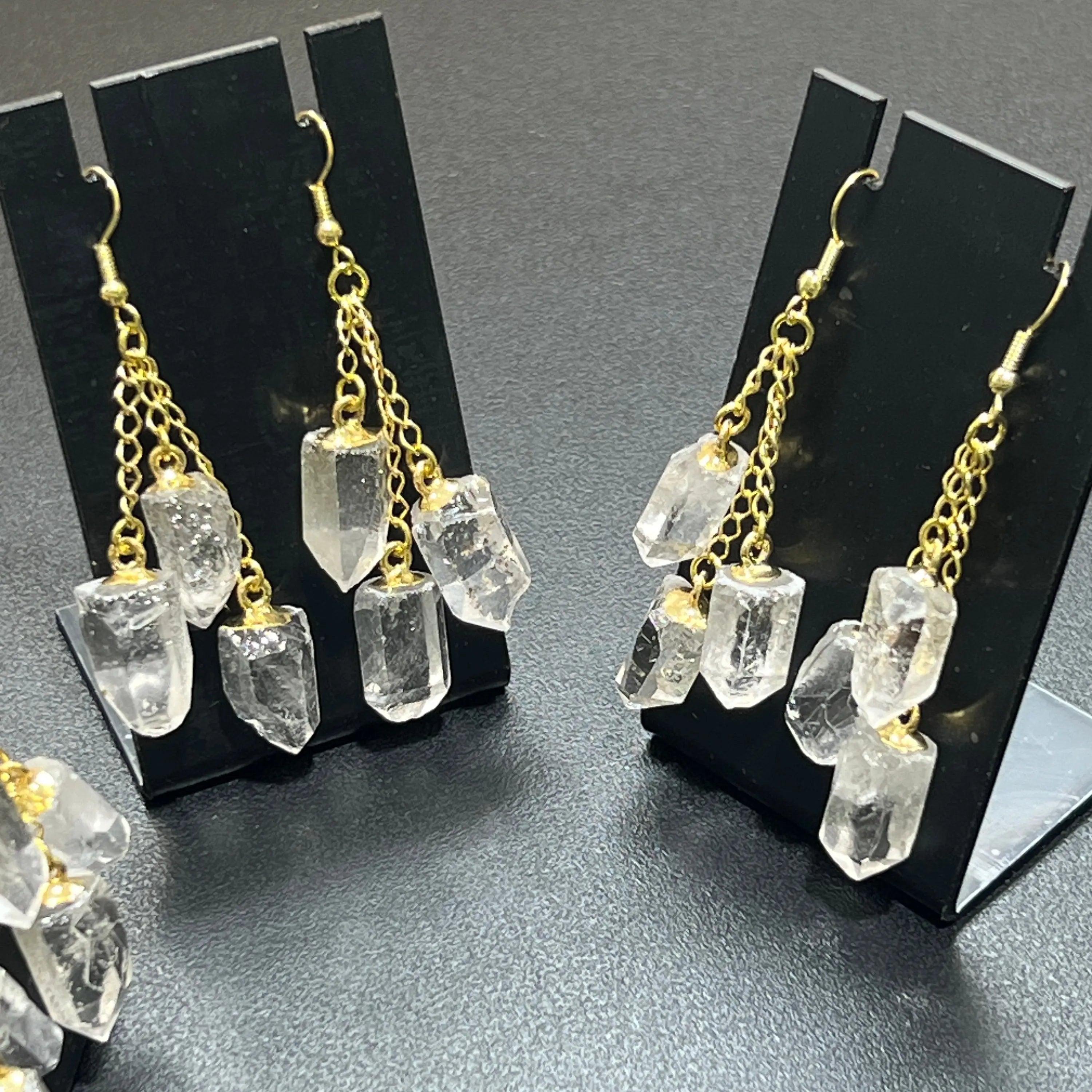 Quartz Crystal Earrings Pair (Gold Stainless Hooks) Gemstone Jewelry | Jewelry > Earrings > Dangle & Drop Earrings | Wiccan Center