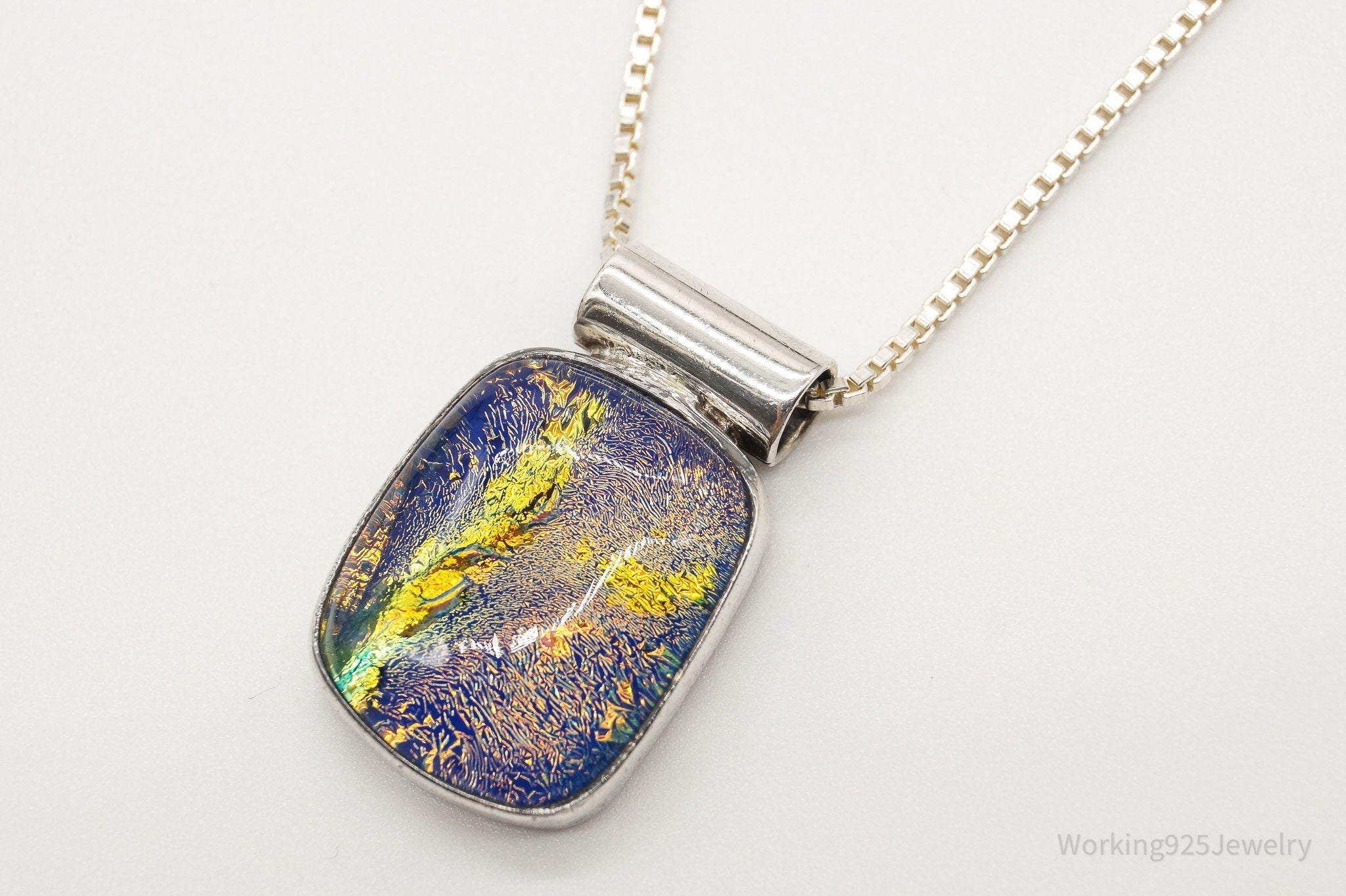 Vintage Large Dichroic Glass Sterling Silver Necklace | Jewelry > Necklaces > Pendants | Wiccan Center