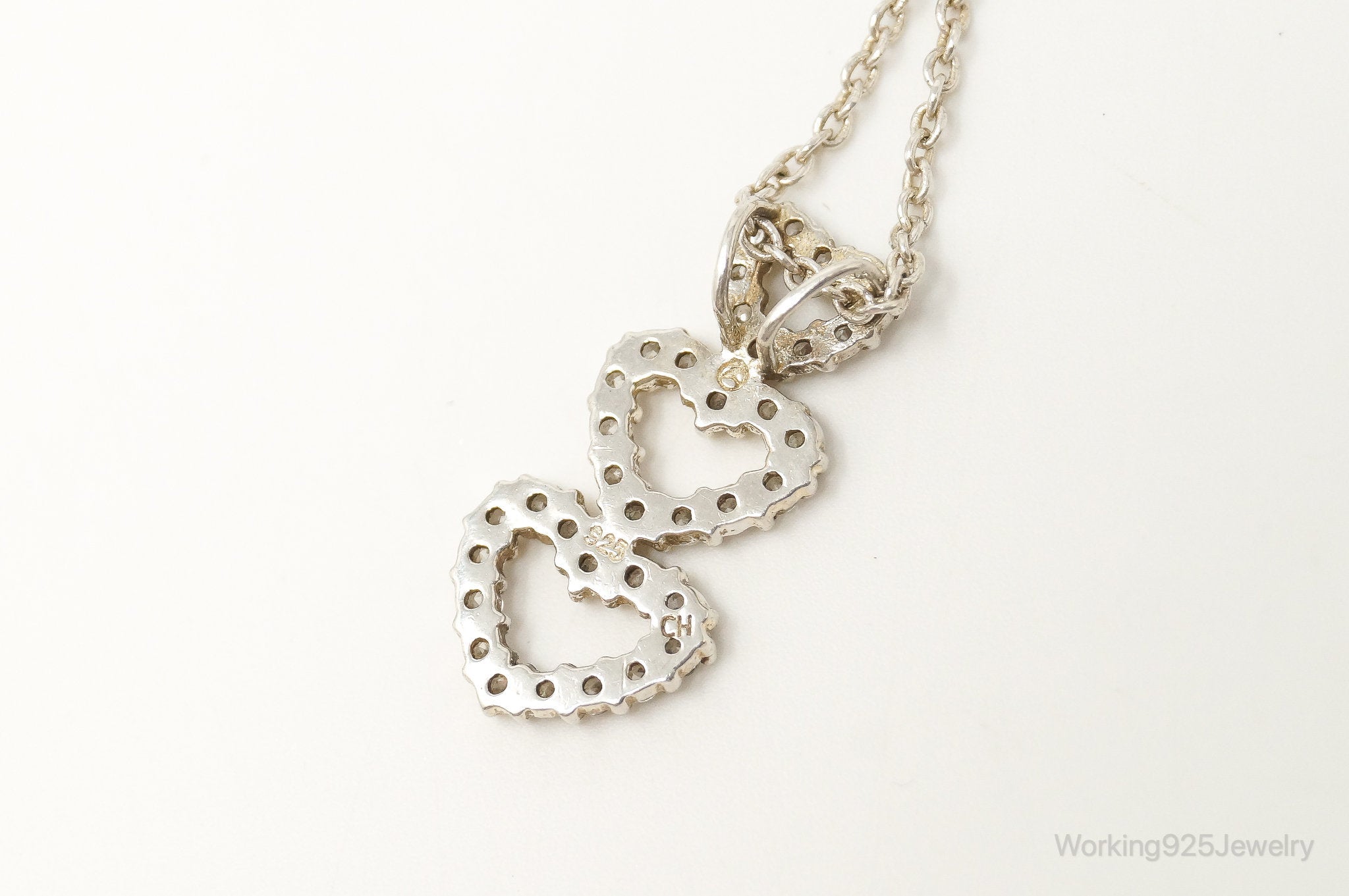 Vintage Open Hearts Cubic Zirconia Sterling Silver Necklace | Jewelry > Necklaces > Pendants | Wiccan Center