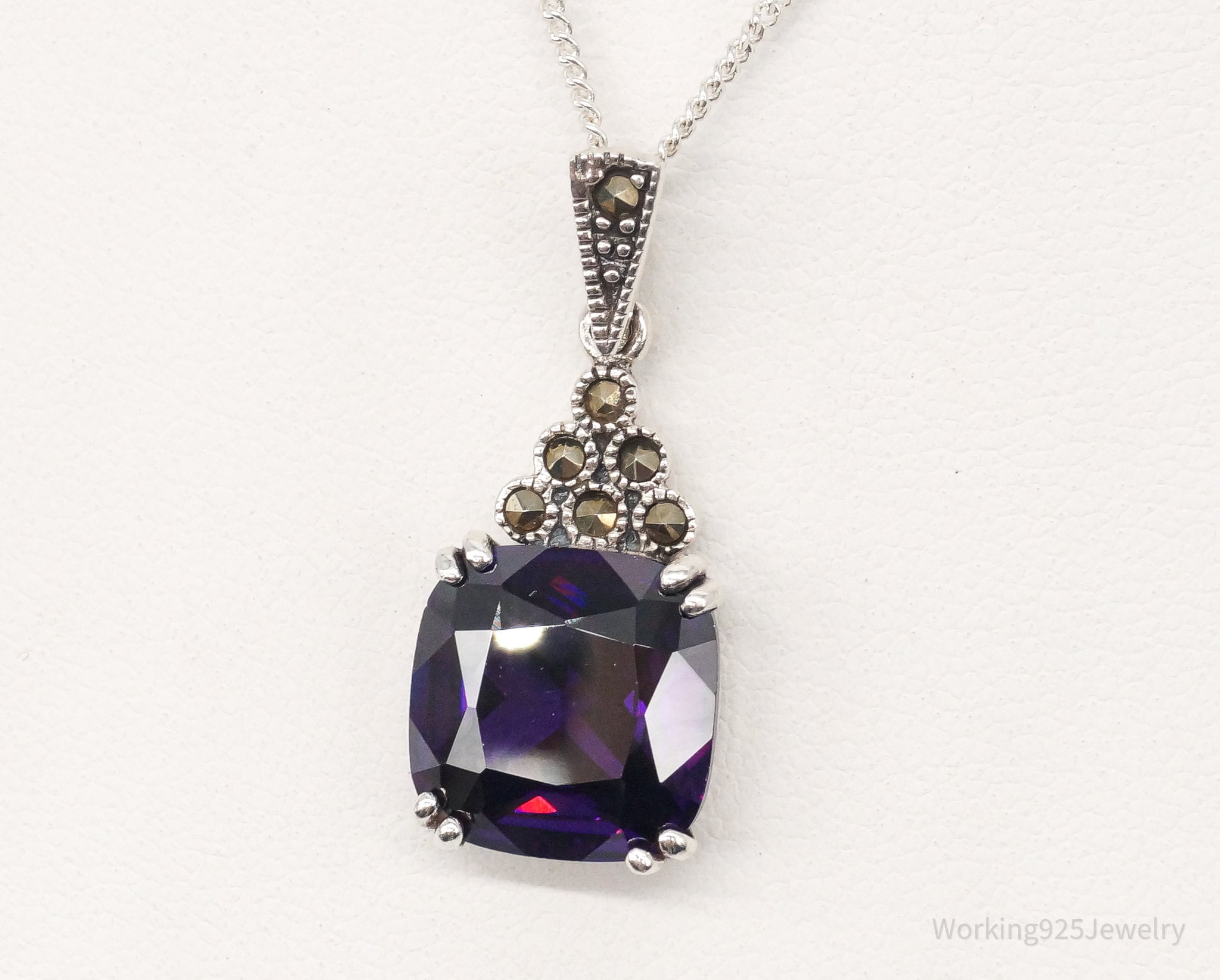 Vintage Purple Cubic Zirconia Marcasite Sterling Silver Necklace | Jewelry > Necklaces > Pendants | Wiccan Center