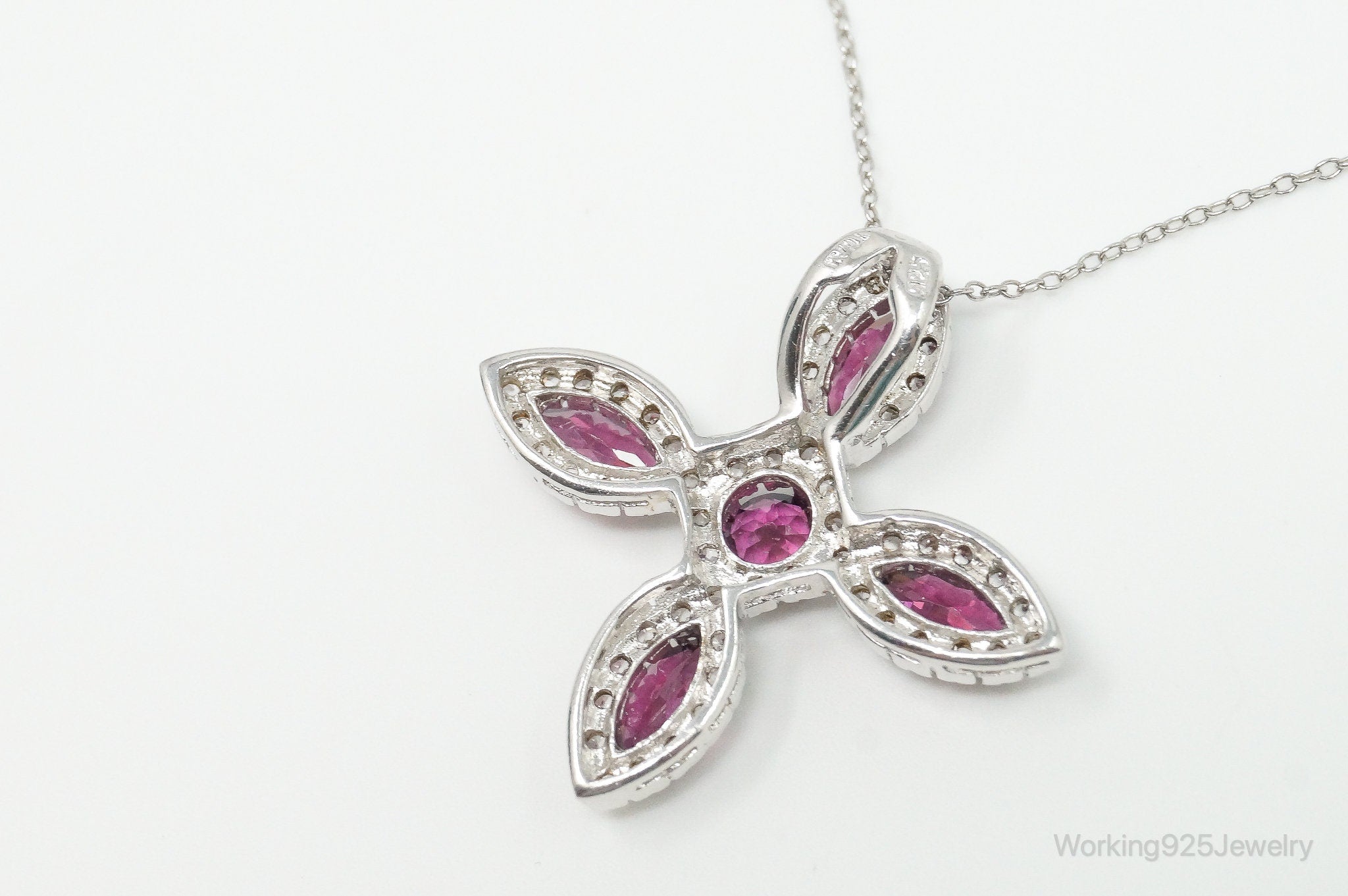 Large Rhodolite Garnet Cubic Zirconia Sterling Silver Necklace | Jewelry > Necklaces > Pendants | Wiccan Center