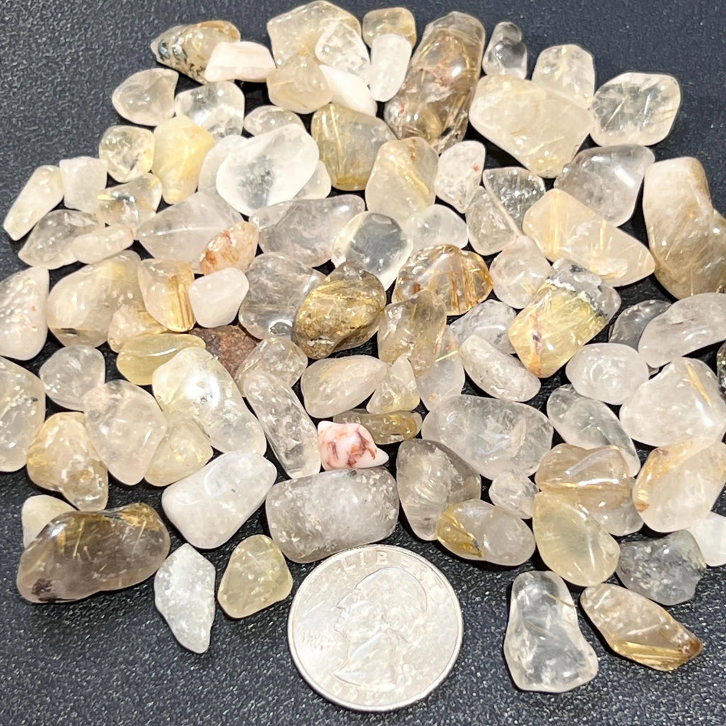 Small Gold Rutilated Quartz Crystal Tumbled Stones (By The Ounce or Pound) Wholesale | Home & Living > Home Decor > Home Accents > Rocks & Geodes | Wiccan Center