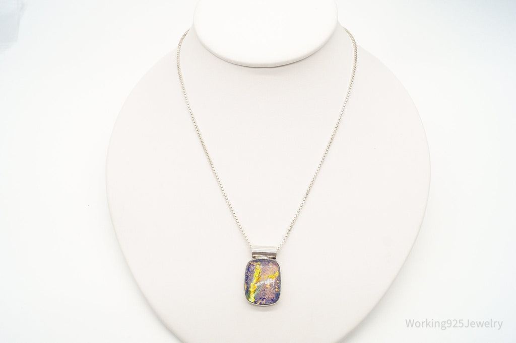 Vintage Large Dichroic Glass Sterling Silver Necklace | Jewelry > Necklaces > Pendants | Wiccan Center