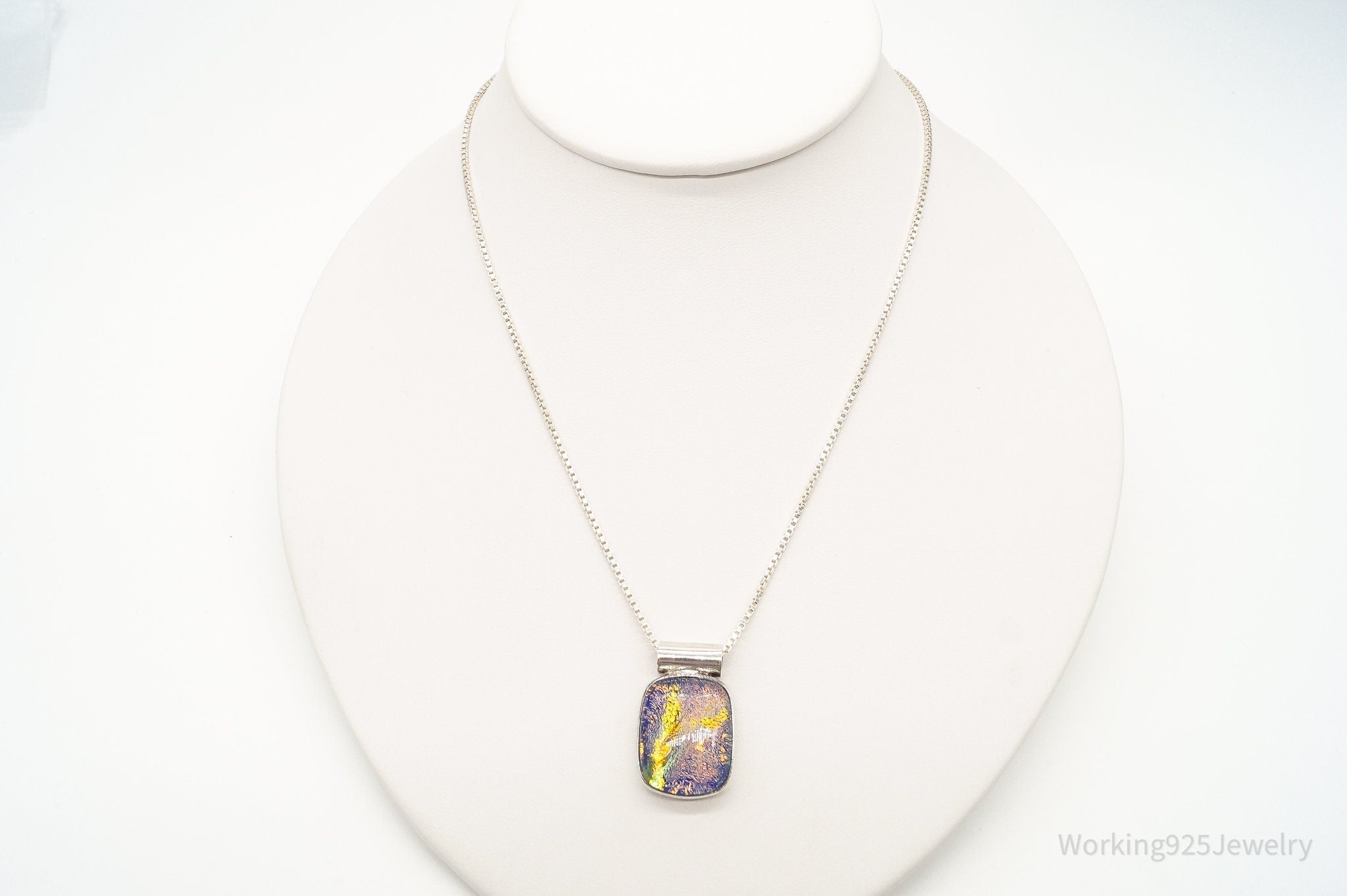 Vintage Large Dichroic Glass Sterling Silver Necklace | Jewelry > Necklaces > Pendants | Wiccan Center
