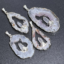 Large Brazilian Oco Geode Pendant Silver Plated with Clear Quartz | Craft Supplies & Tools > Beads, Gems & Cabochons > Charms & Pendants > Pendants | Wiccan Center