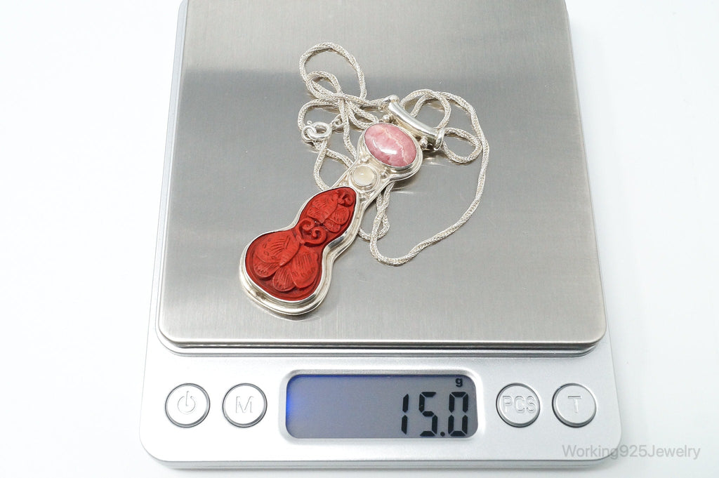 Designer SAJEN Cinnabar Rhodocrosite White Moonstone Sterling Silver Necklace | Jewelry > Necklaces > Pendants | Wiccan Center